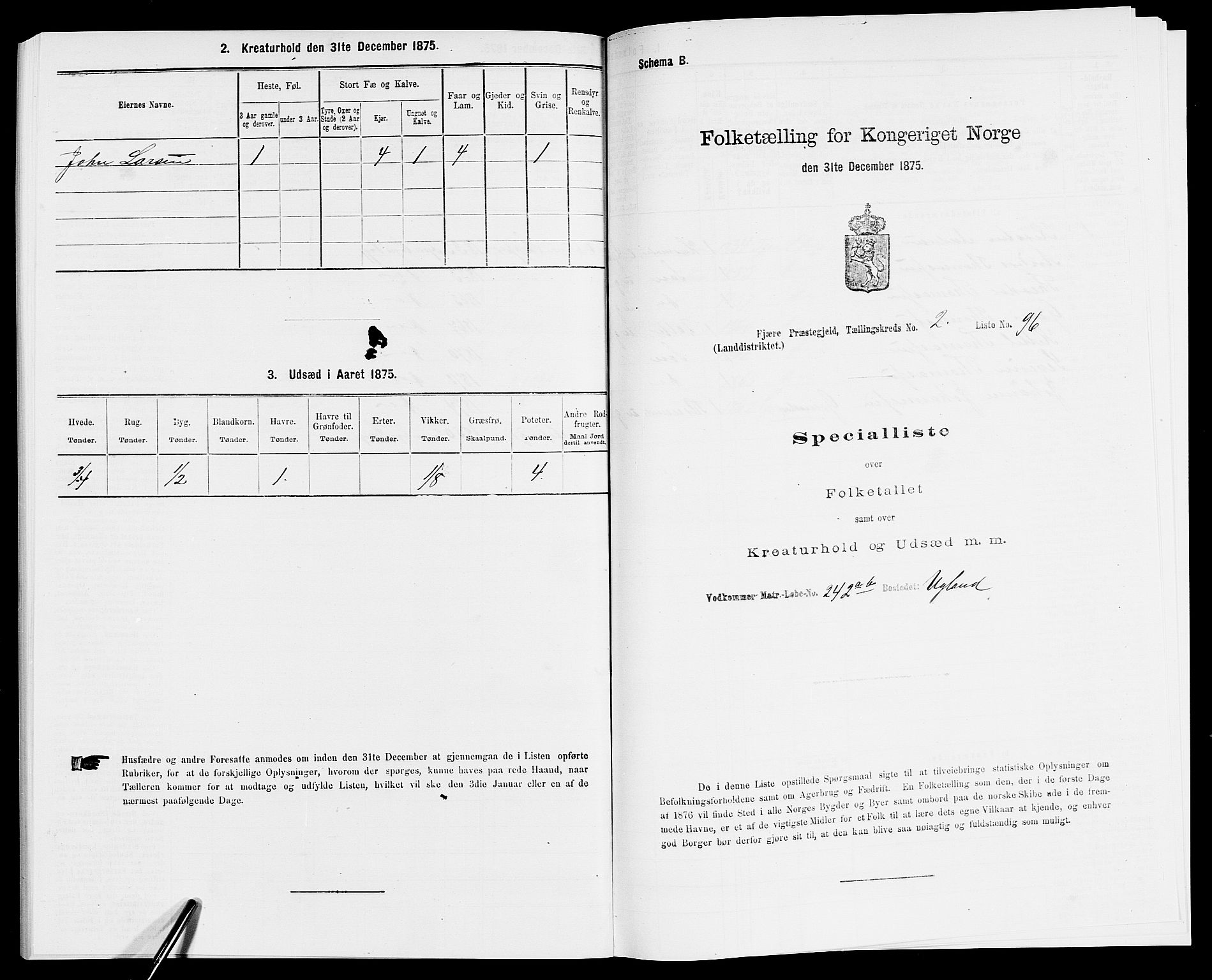 SAK, Folketelling 1875 for 0923L Fjære prestegjeld, Fjære sokn, 1875, s. 715