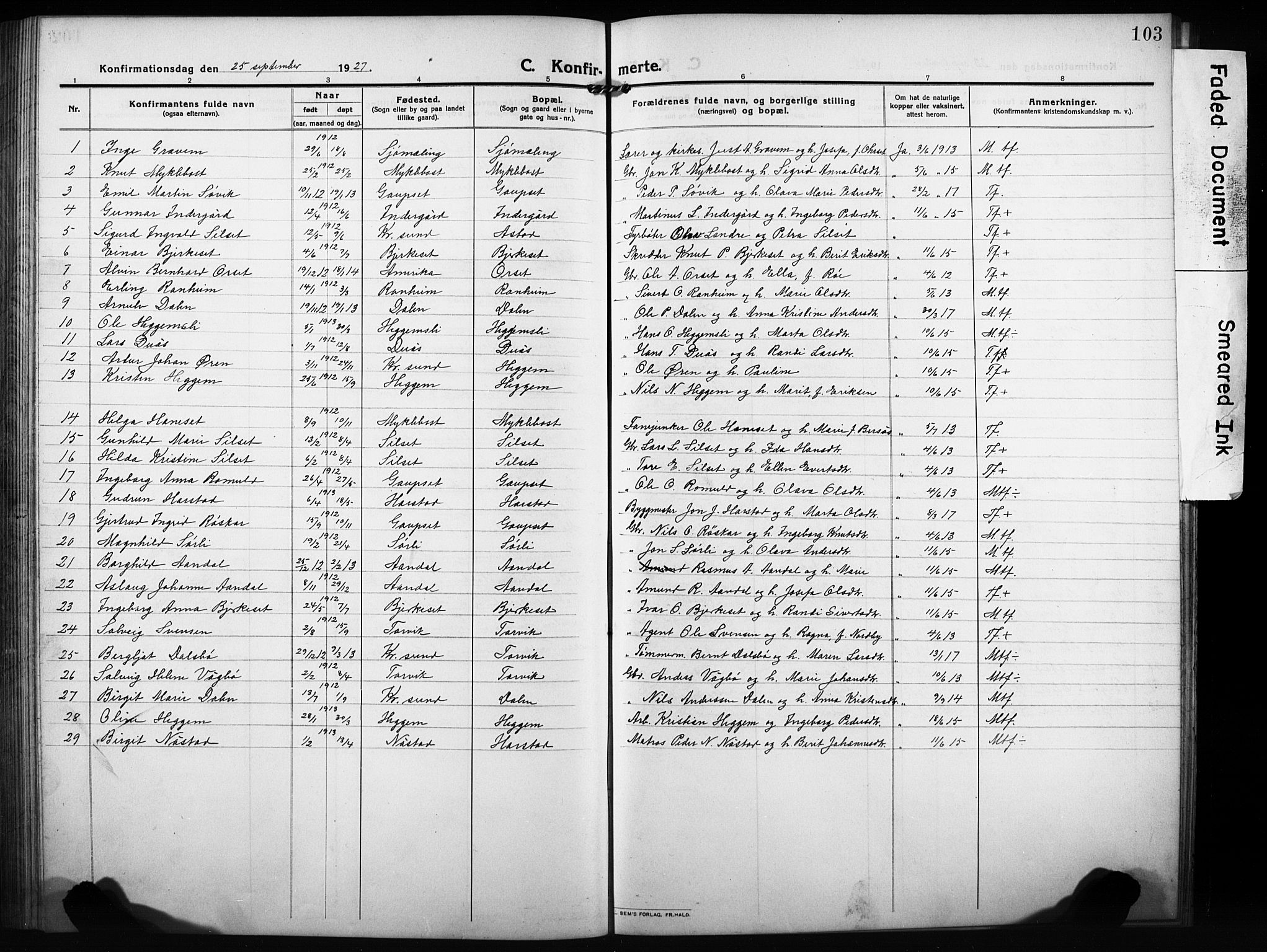 Ministerialprotokoller, klokkerbøker og fødselsregistre - Møre og Romsdal, AV/SAT-A-1454/584/L0970: Klokkerbok nr. 584C03, 1912-1932, s. 103