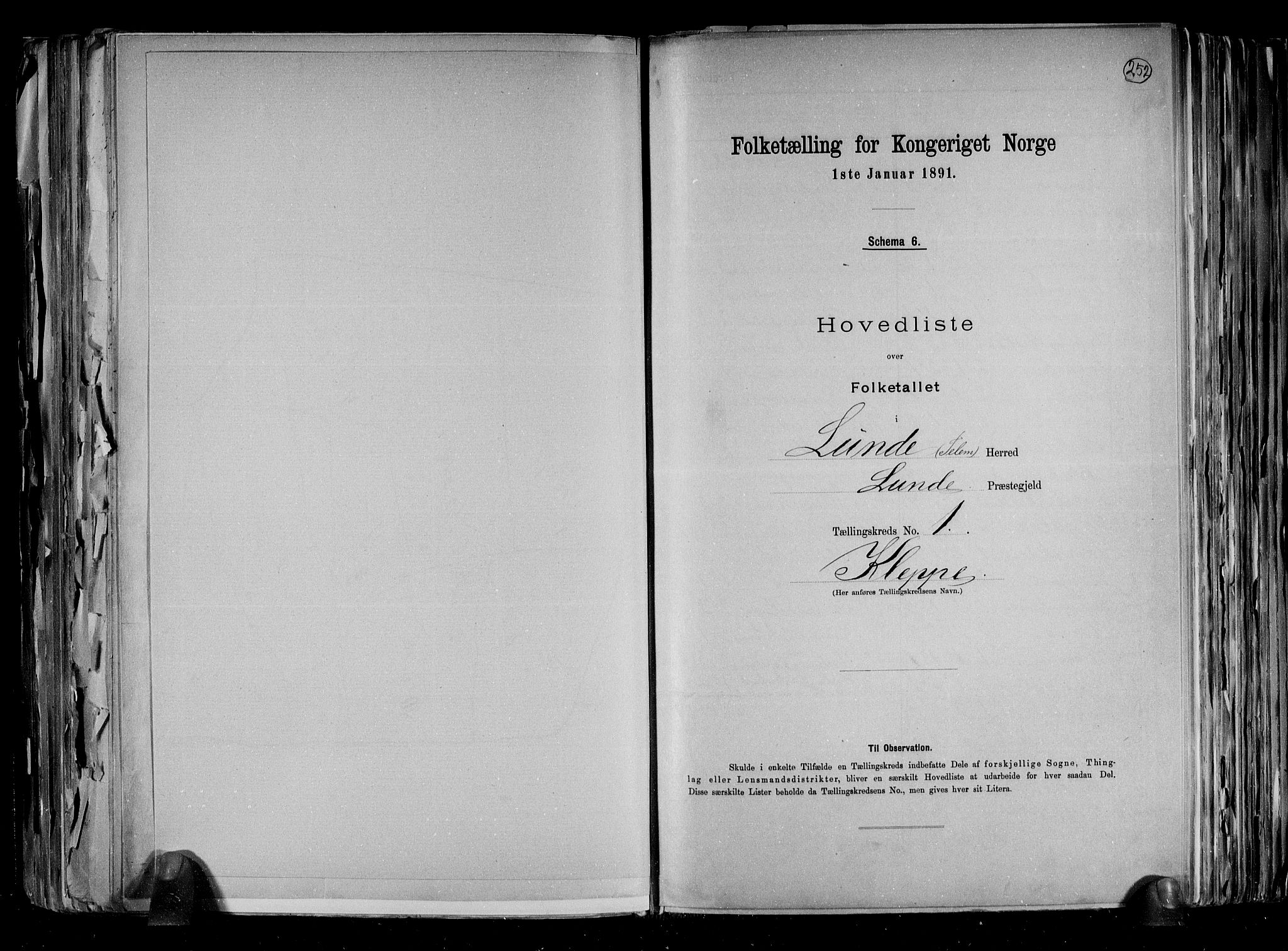 RA, Folketelling 1891 for 0820 Lunde herred, 1891, s. 5