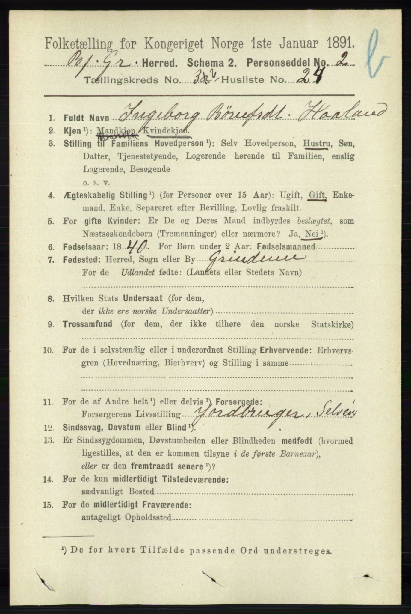 RA, Folketelling 1891 for 1024 Bjelland og Grindheim herred, 1891, s. 1918