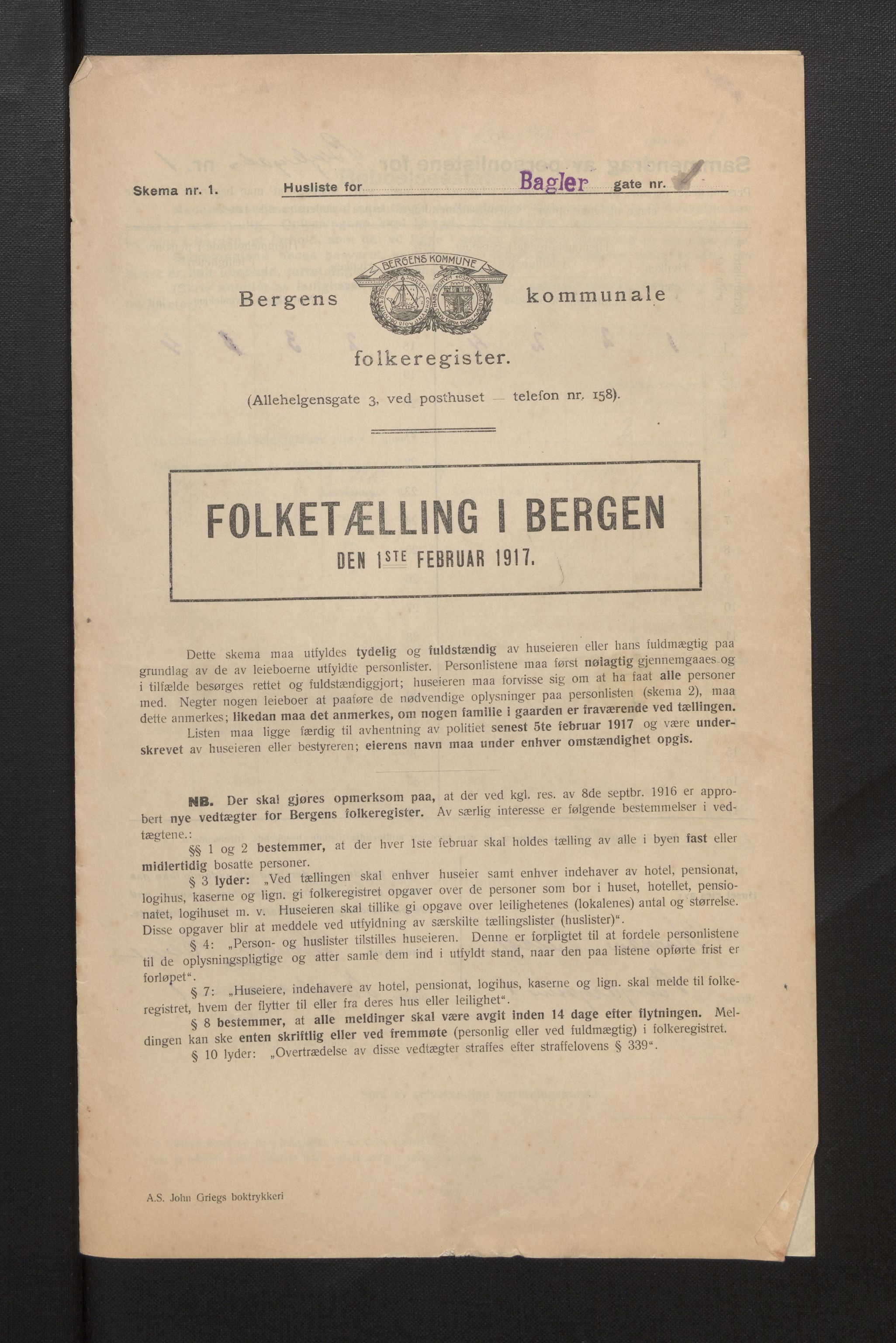 SAB, Kommunal folketelling 1917 for Bergen kjøpstad, 1917, s. 1431