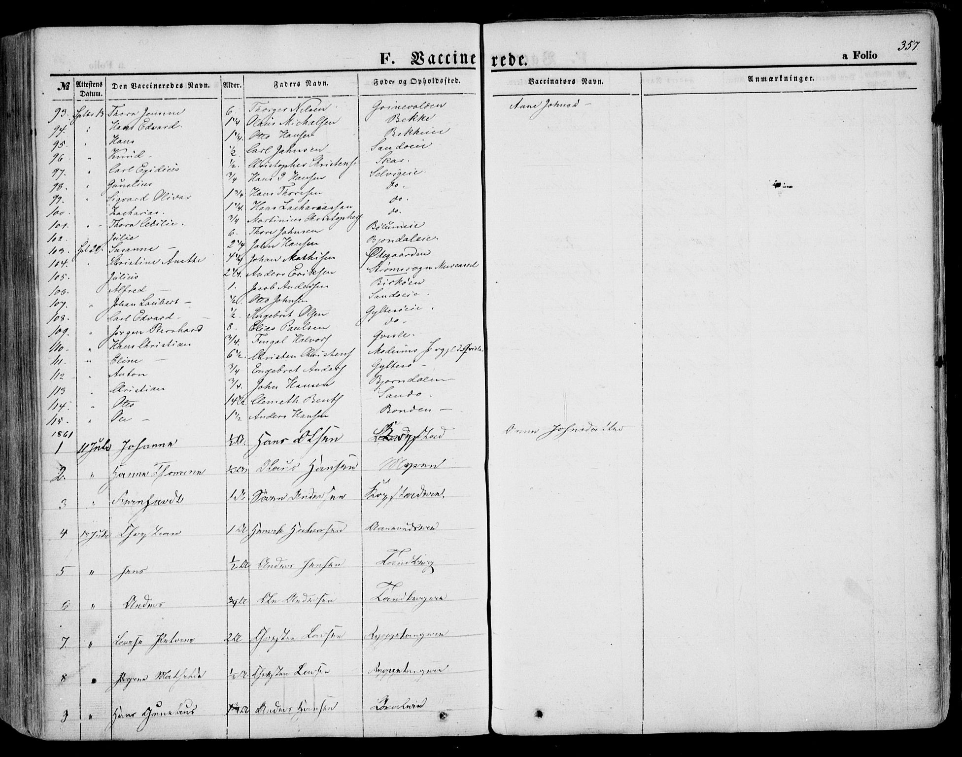 Sande Kirkebøker, AV/SAKO-A-53/F/Fa/L0004: Ministerialbok nr. 4, 1847-1864, s. 357