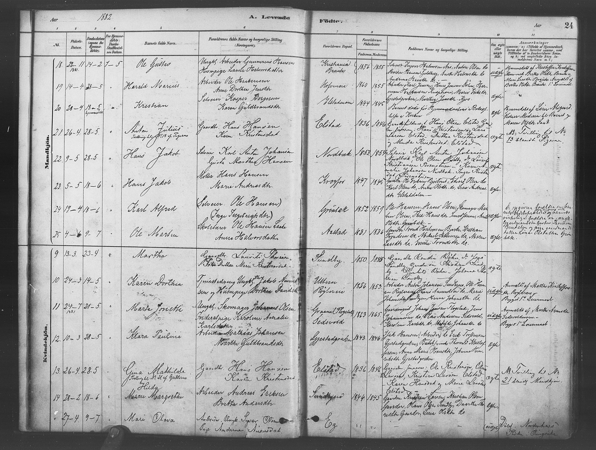 Ullensaker prestekontor Kirkebøker, AV/SAO-A-10236a/F/Fb/L0001: Ministerialbok nr. II 1, 1878-1893, s. 24
