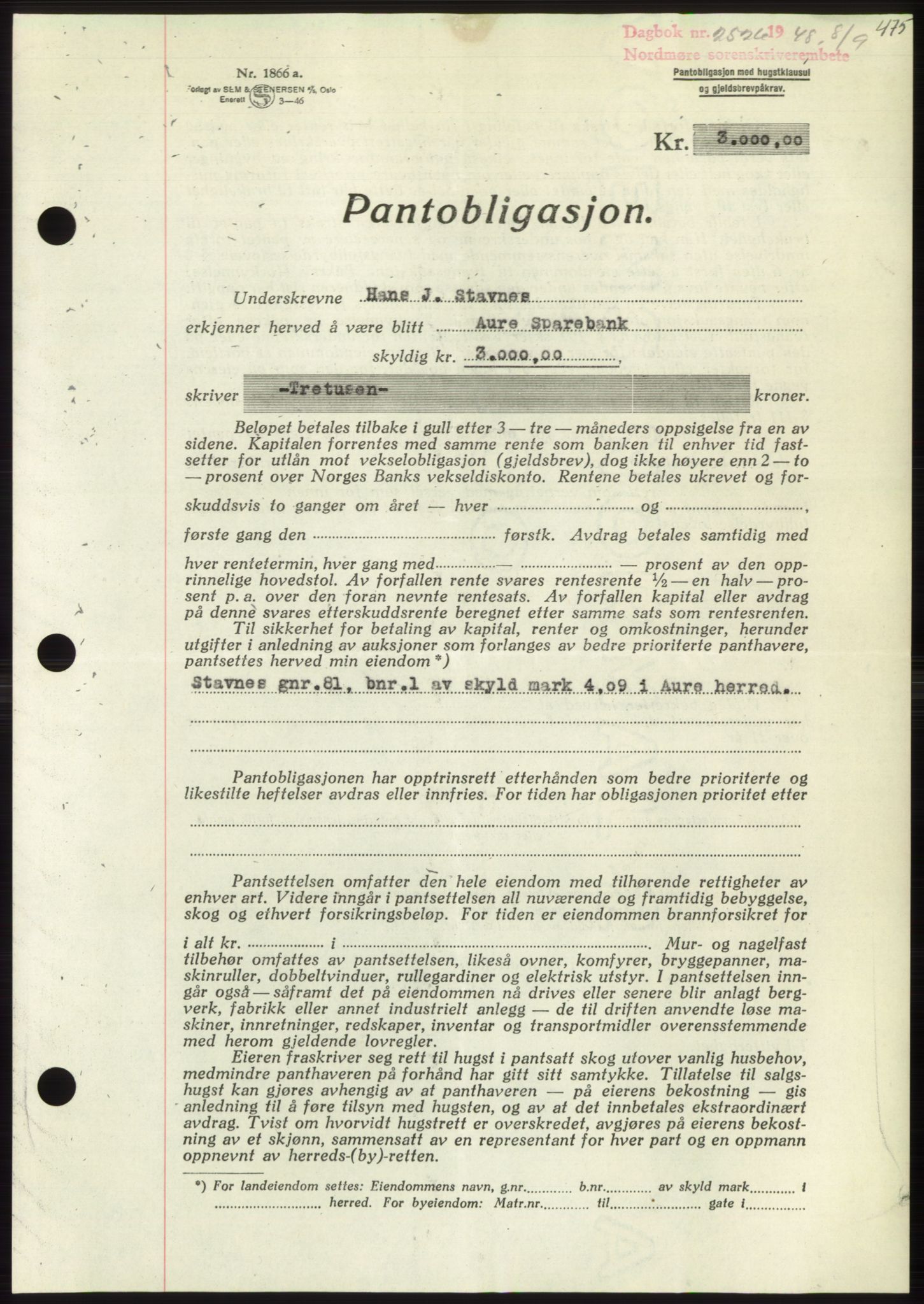Nordmøre sorenskriveri, SAT/A-4132/1/2/2Ca: Pantebok nr. B99, 1948-1948, Dagboknr: 2526/1948