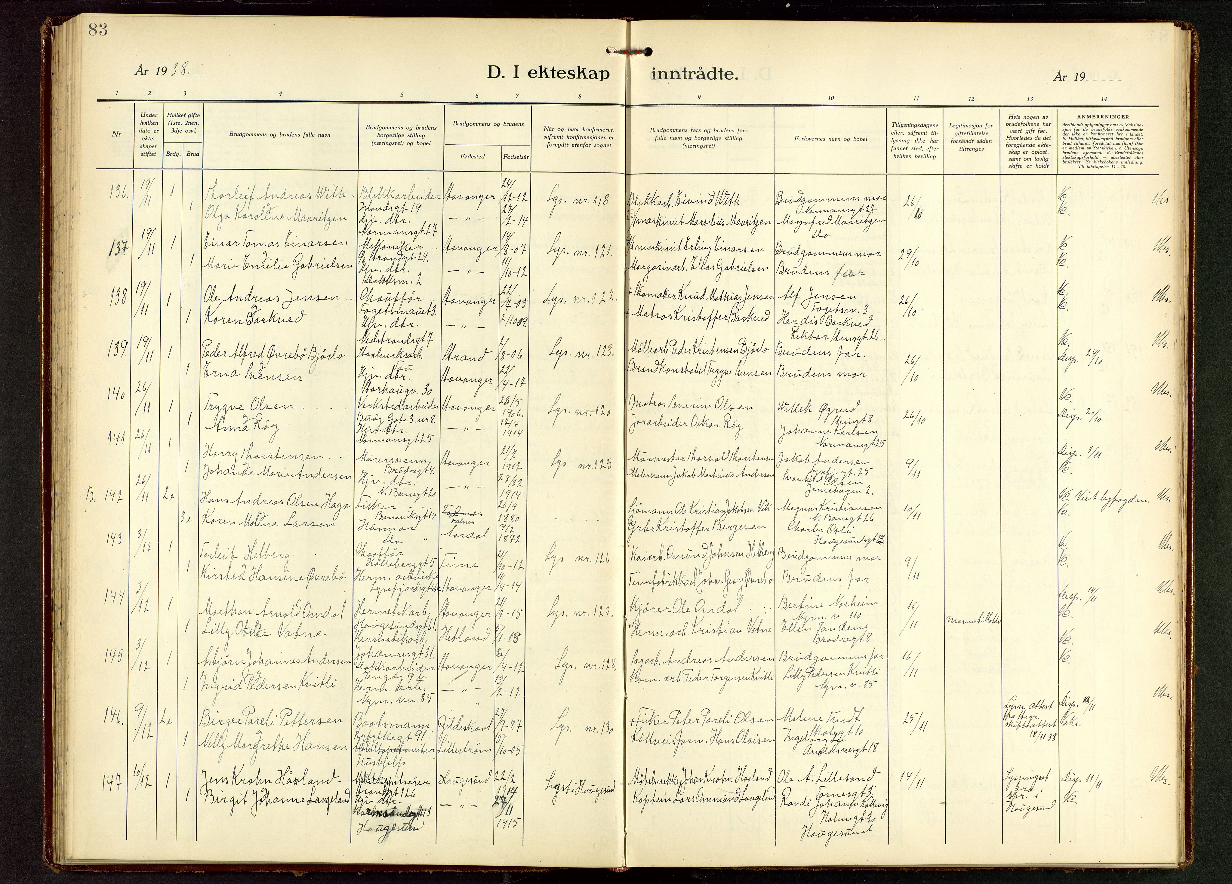 St. Johannes sokneprestkontor, AV/SAST-A-101814/001/30/30BB/L0010: Klokkerbok nr. B 10, 1933-1946, s. 83