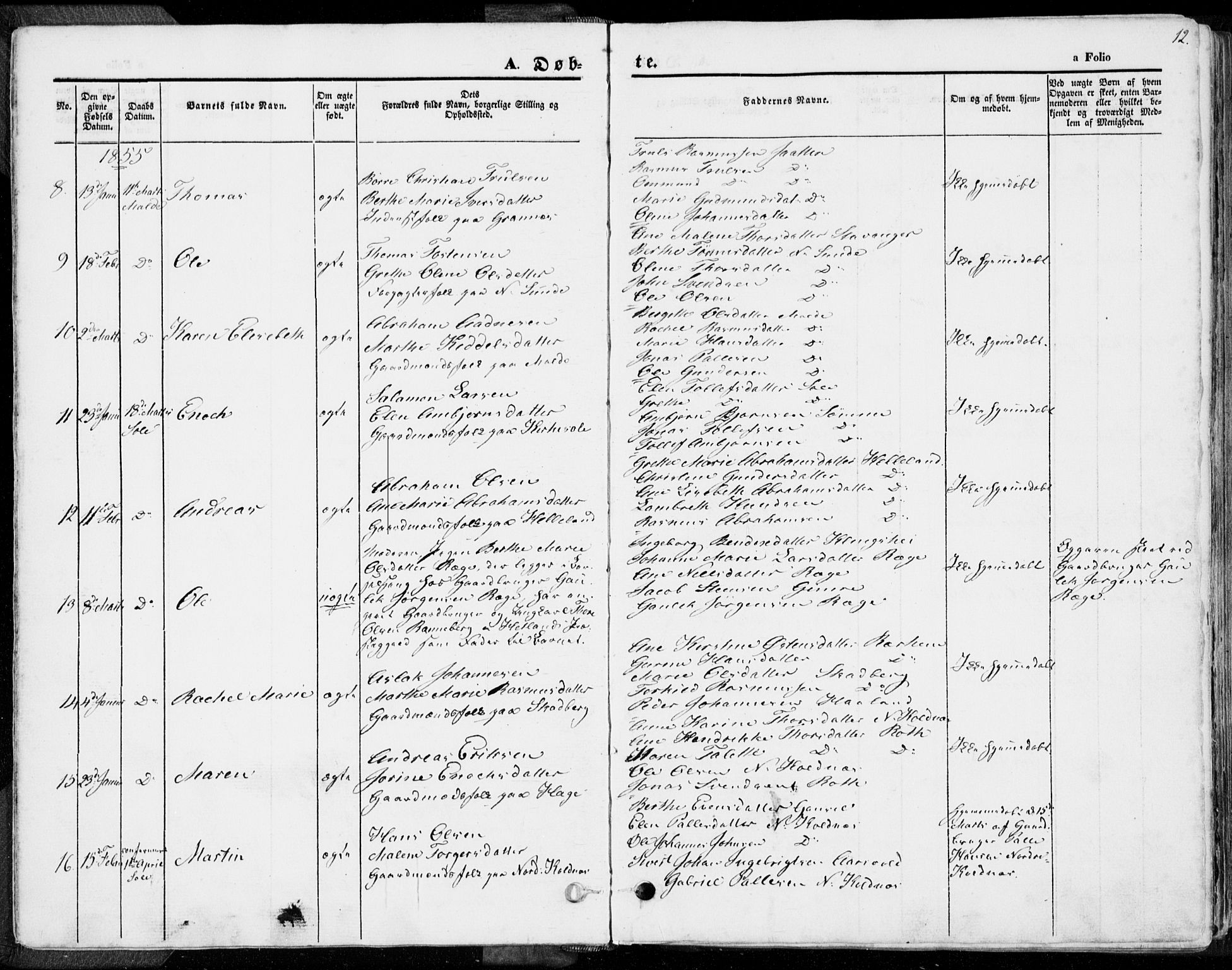 Håland sokneprestkontor, AV/SAST-A-101802/001/30BA/L0007: Ministerialbok nr. A 7.1, 1854-1870, s. 12