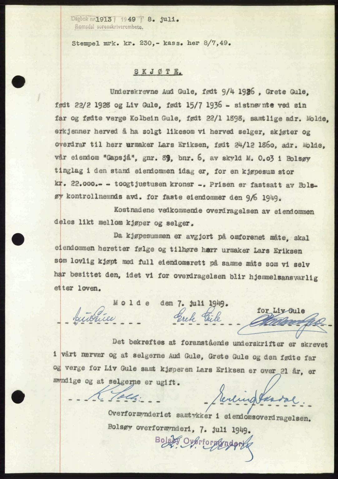 Romsdal sorenskriveri, SAT/A-4149/1/2/2C: Pantebok nr. A30, 1949-1949, Dagboknr: 1913/1949