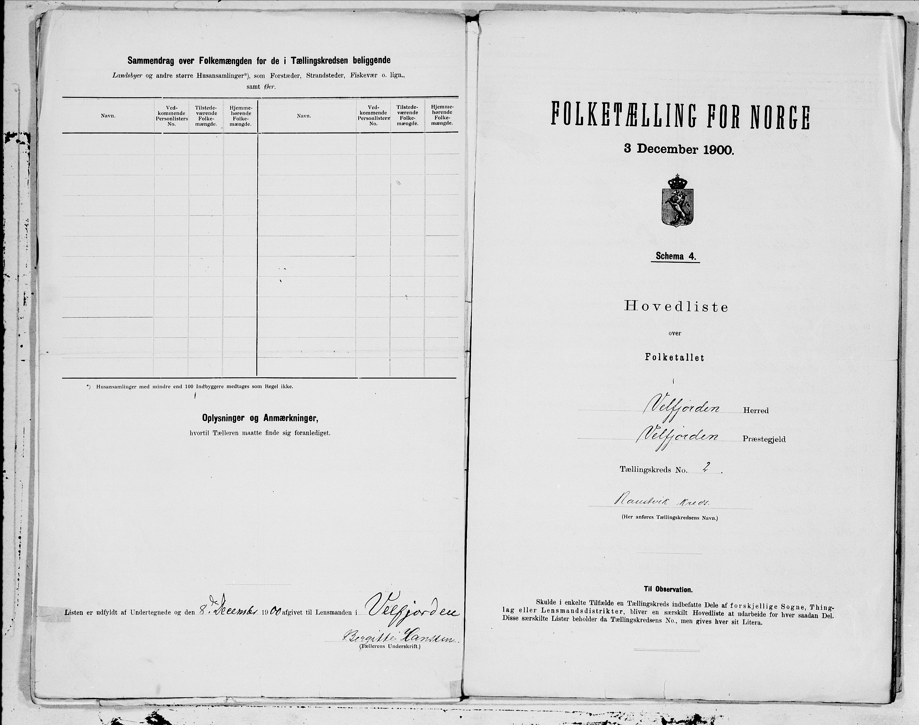 SAT, Folketelling 1900 for 1813 Velfjord herred, 1900, s. 4