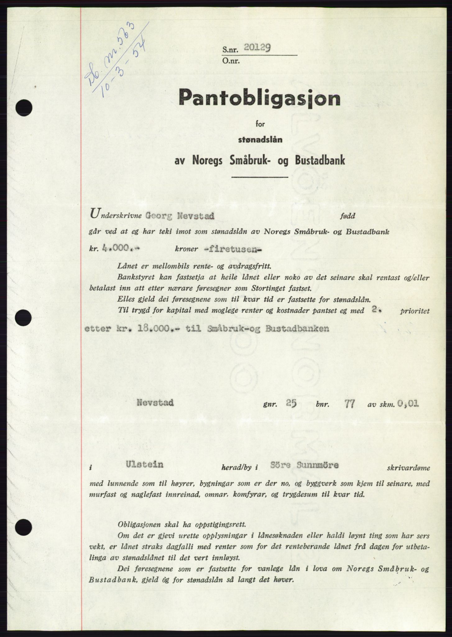Søre Sunnmøre sorenskriveri, SAT/A-4122/1/2/2C/L0124: Pantebok nr. 12B, 1953-1954, Dagboknr: 563/1954