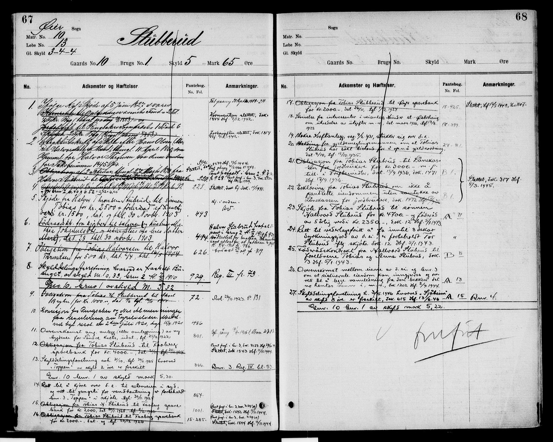 Sør-Gudbrandsdal tingrett, AV/SAH-TING-004/H/Ha/Hah/L0016: Panteregister nr. 3.16, 1892-1954, s. 67-68