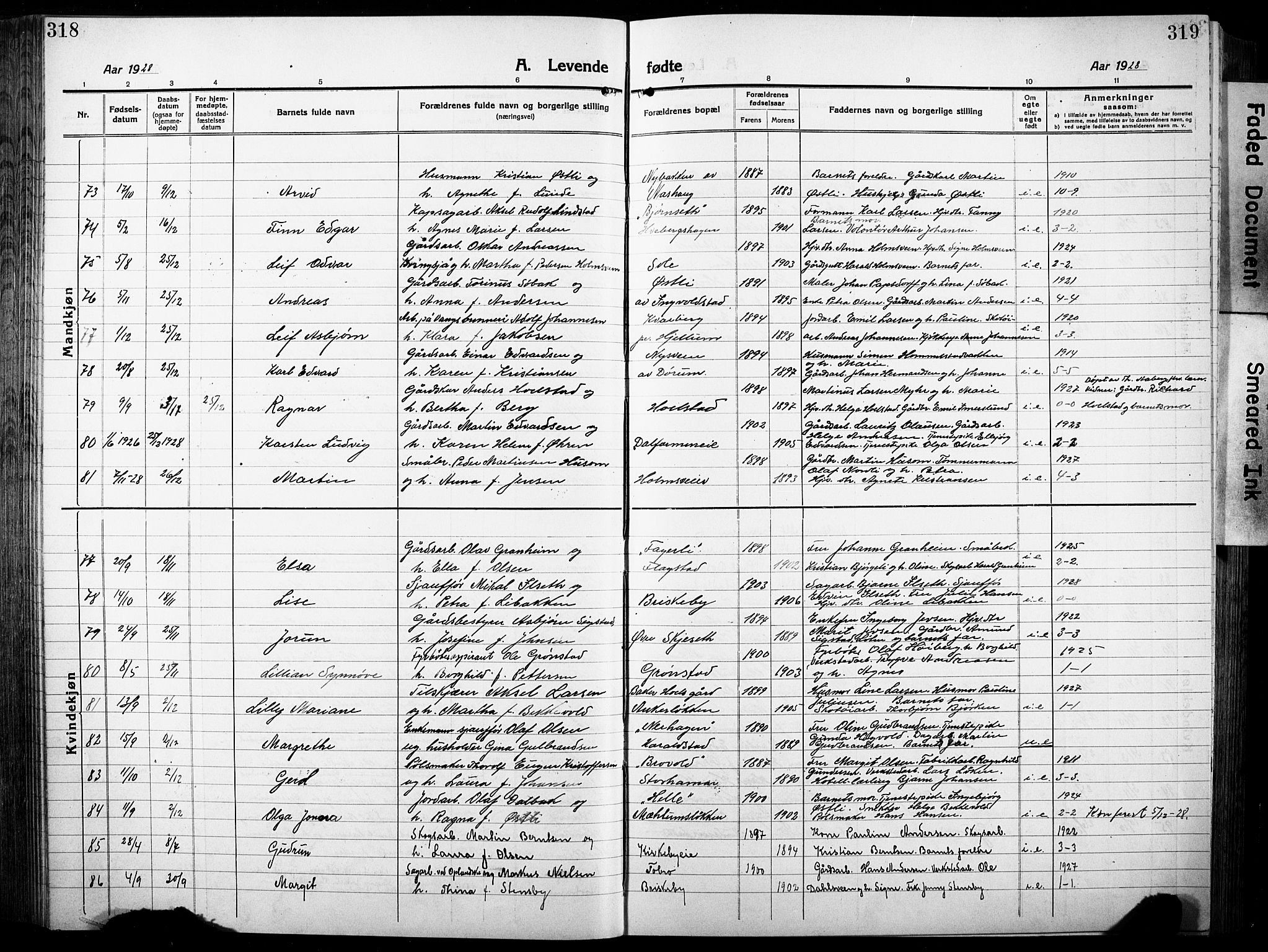 Vang prestekontor, Hedmark, AV/SAH-PREST-008/H/Ha/Hab/L0015: Klokkerbok nr. 15, 1915-1933, s. 318-319