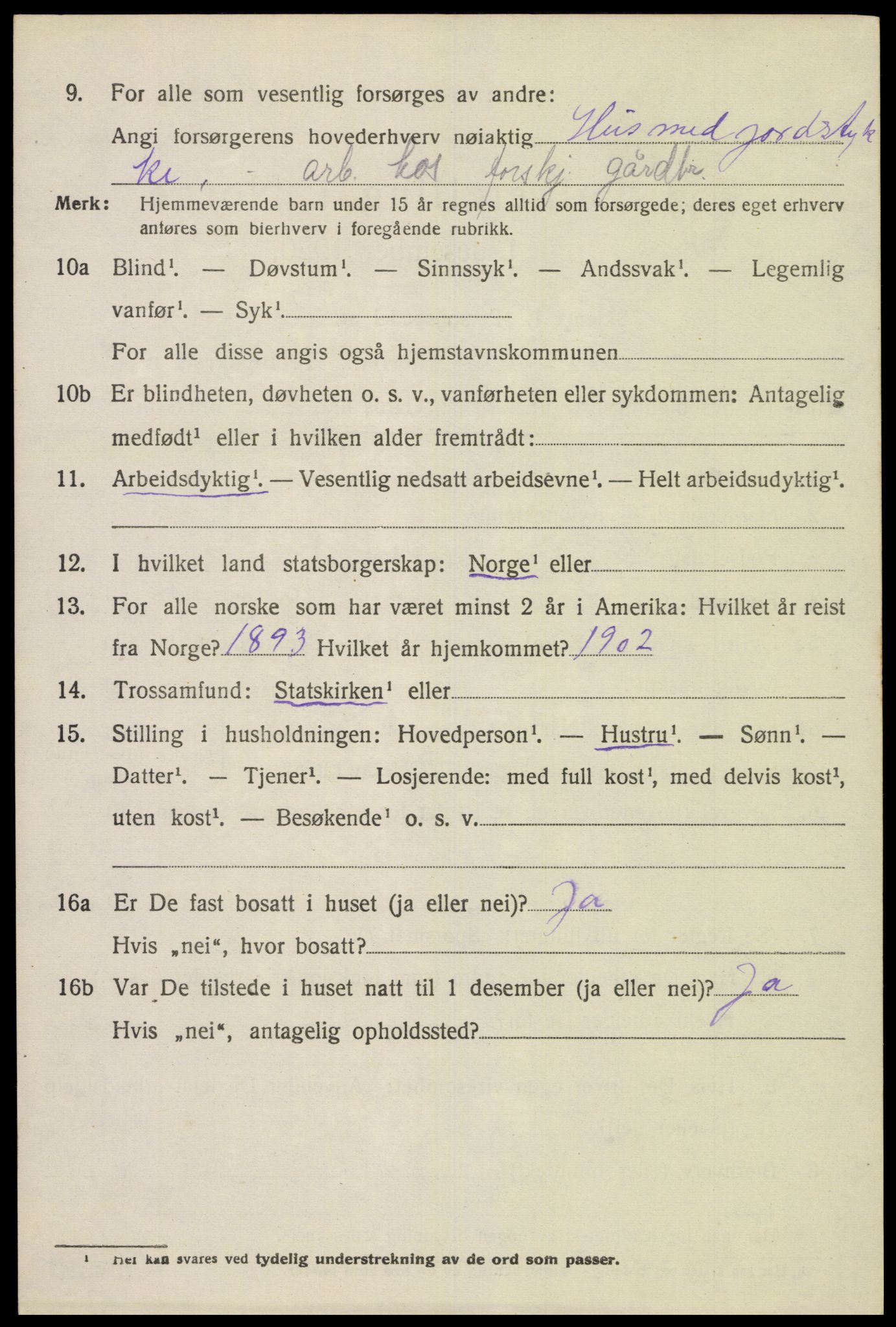 SAK, Folketelling 1920 for 1046 Tonstad herred, 1920, s. 1303