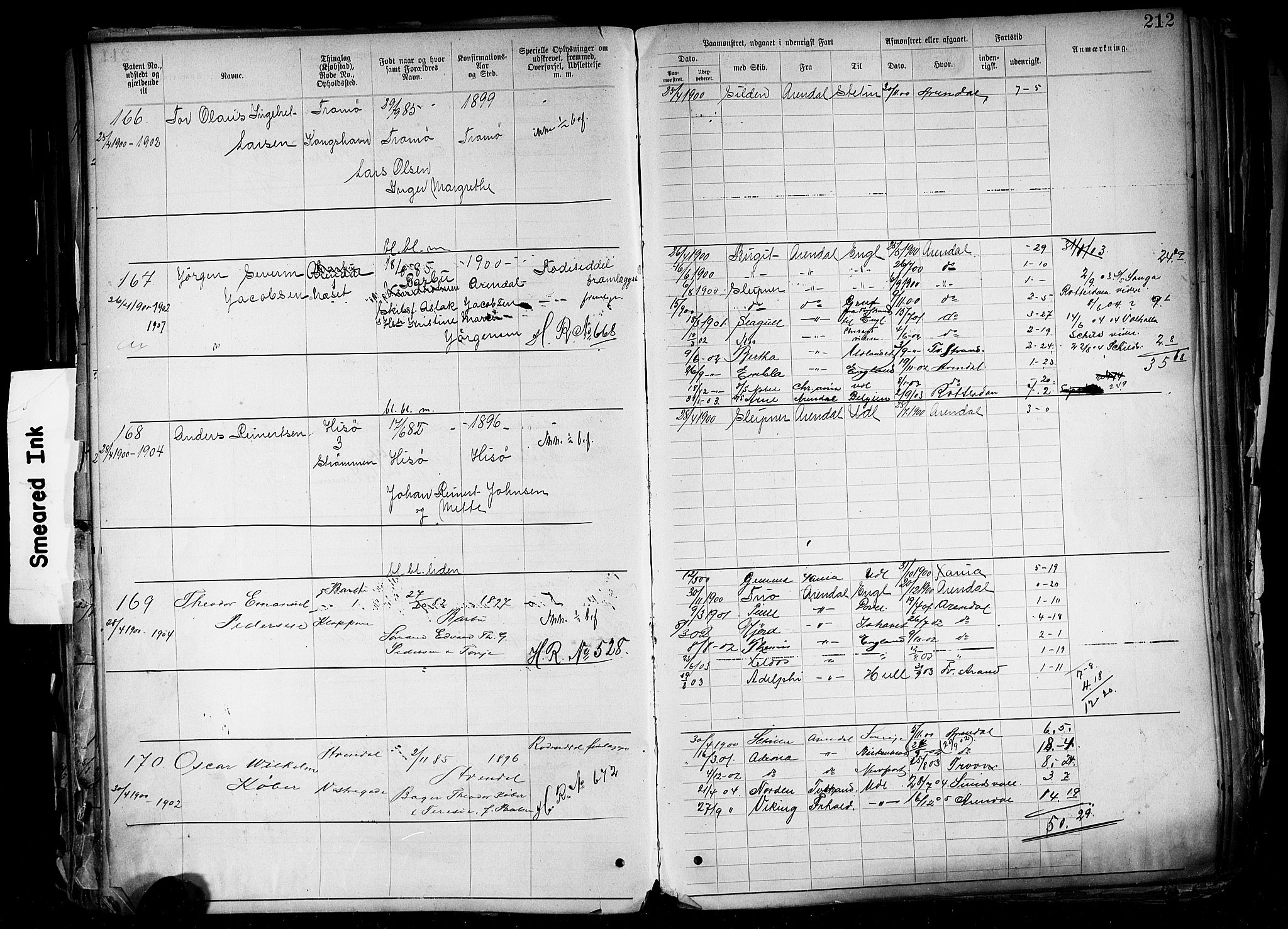 Arendal mønstringskrets, SAK/2031-0012/F/Fa/L0004: Annotasjonsrulle nr 3828-4715 og nr 1-1296, S-4, 1892-1918, s. 218