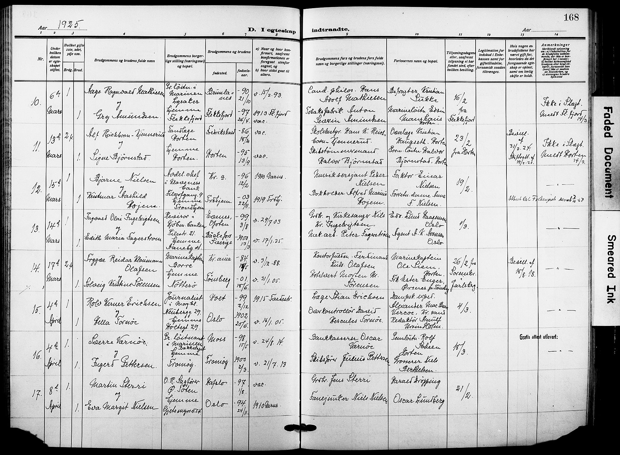 Garnisonsmenigheten Kirkebøker, AV/SAO-A-10846/F/Fa/L0016: Ministerialbok nr. 16, 1922-1930, s. 168
