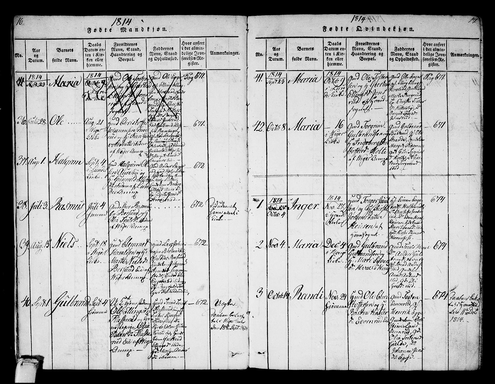 Norderhov kirkebøker, AV/SAKO-A-237/F/Fa/L0008: Ministerialbok nr. 8, 1814-1833, s. 16-17
