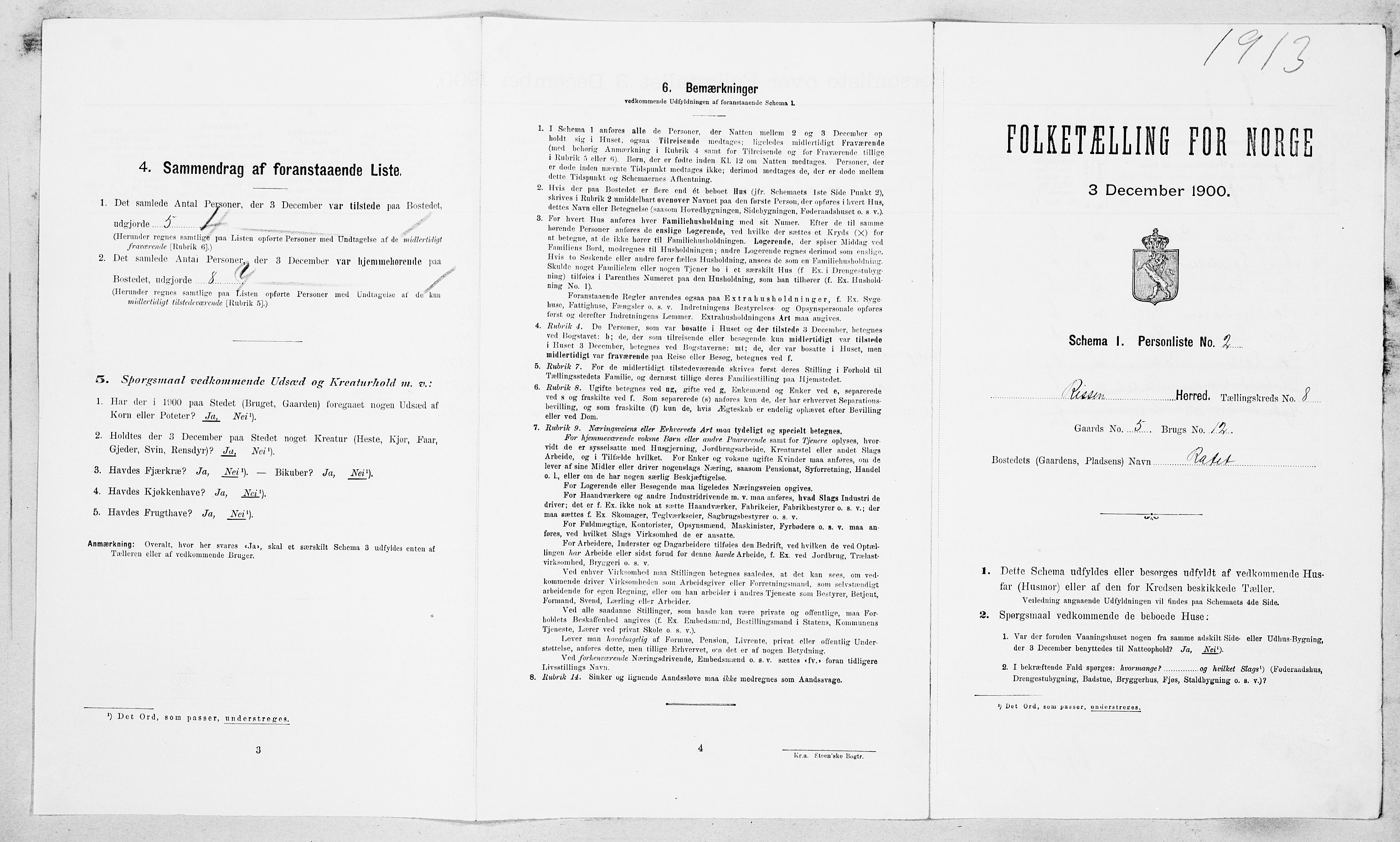 SAT, Folketelling 1900 for 1624 Rissa herred, 1900, s. 855