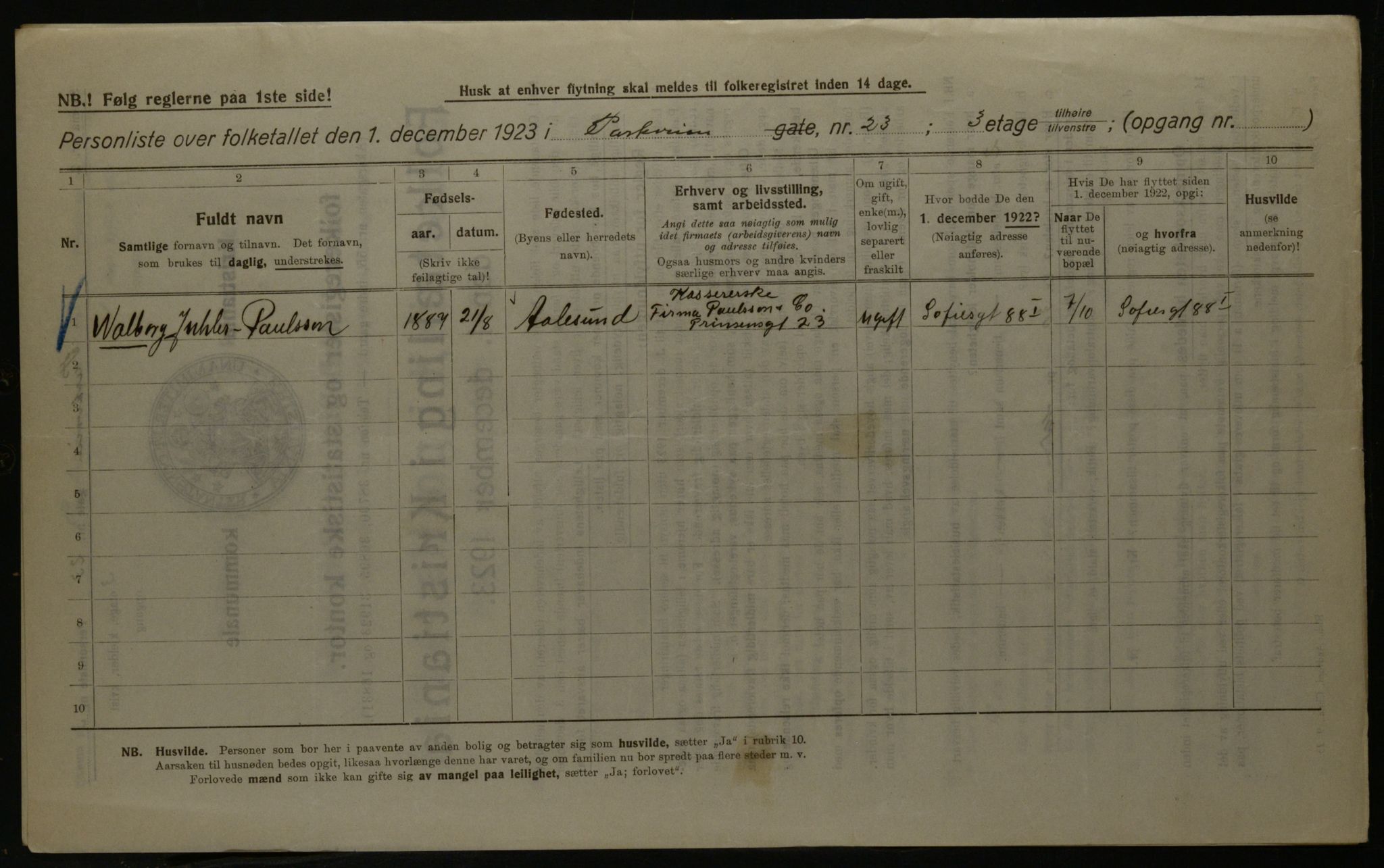 OBA, Kommunal folketelling 1.12.1923 for Kristiania, 1923, s. 86134