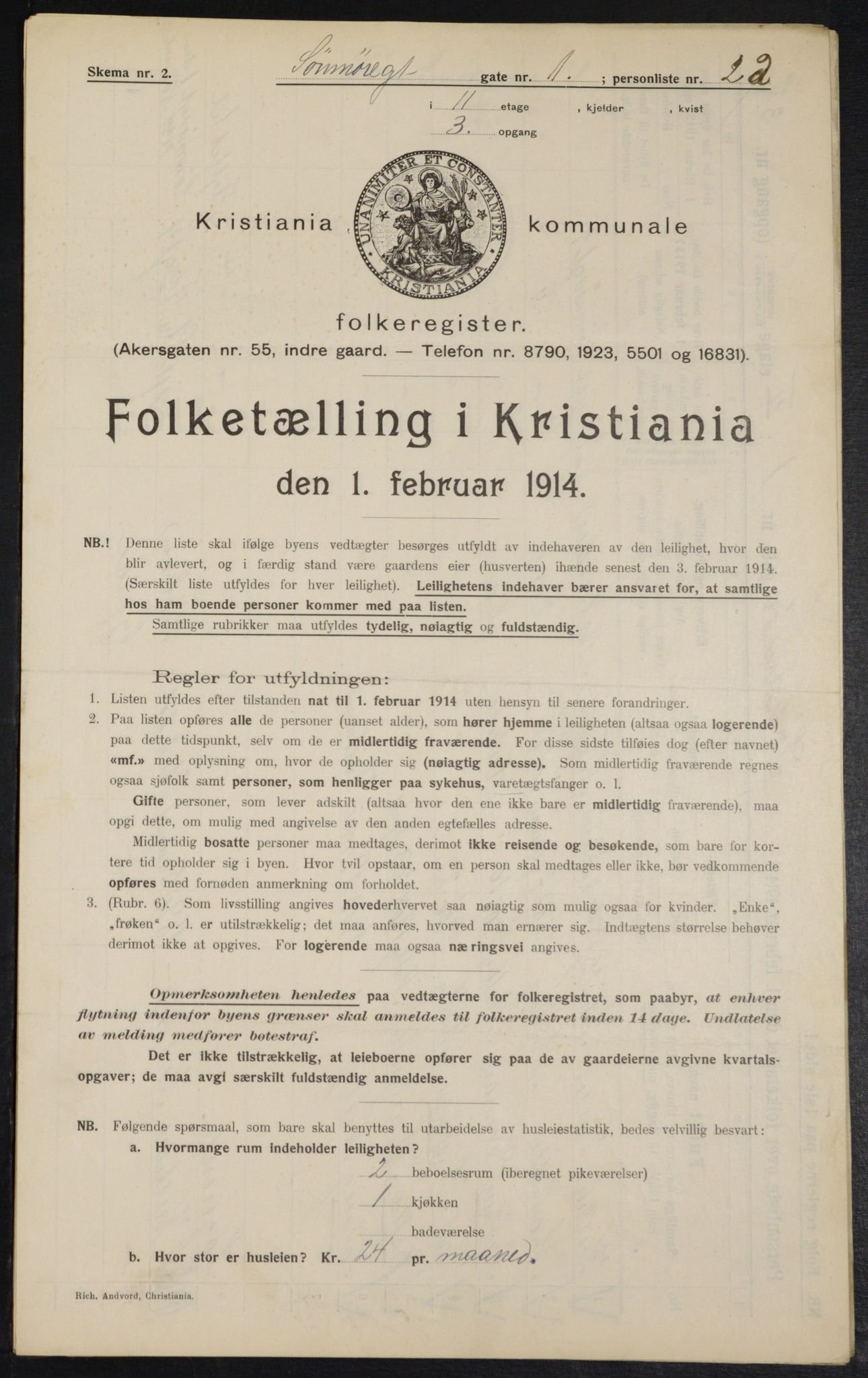 OBA, Kommunal folketelling 1.2.1914 for Kristiania, 1914, s. 105377
