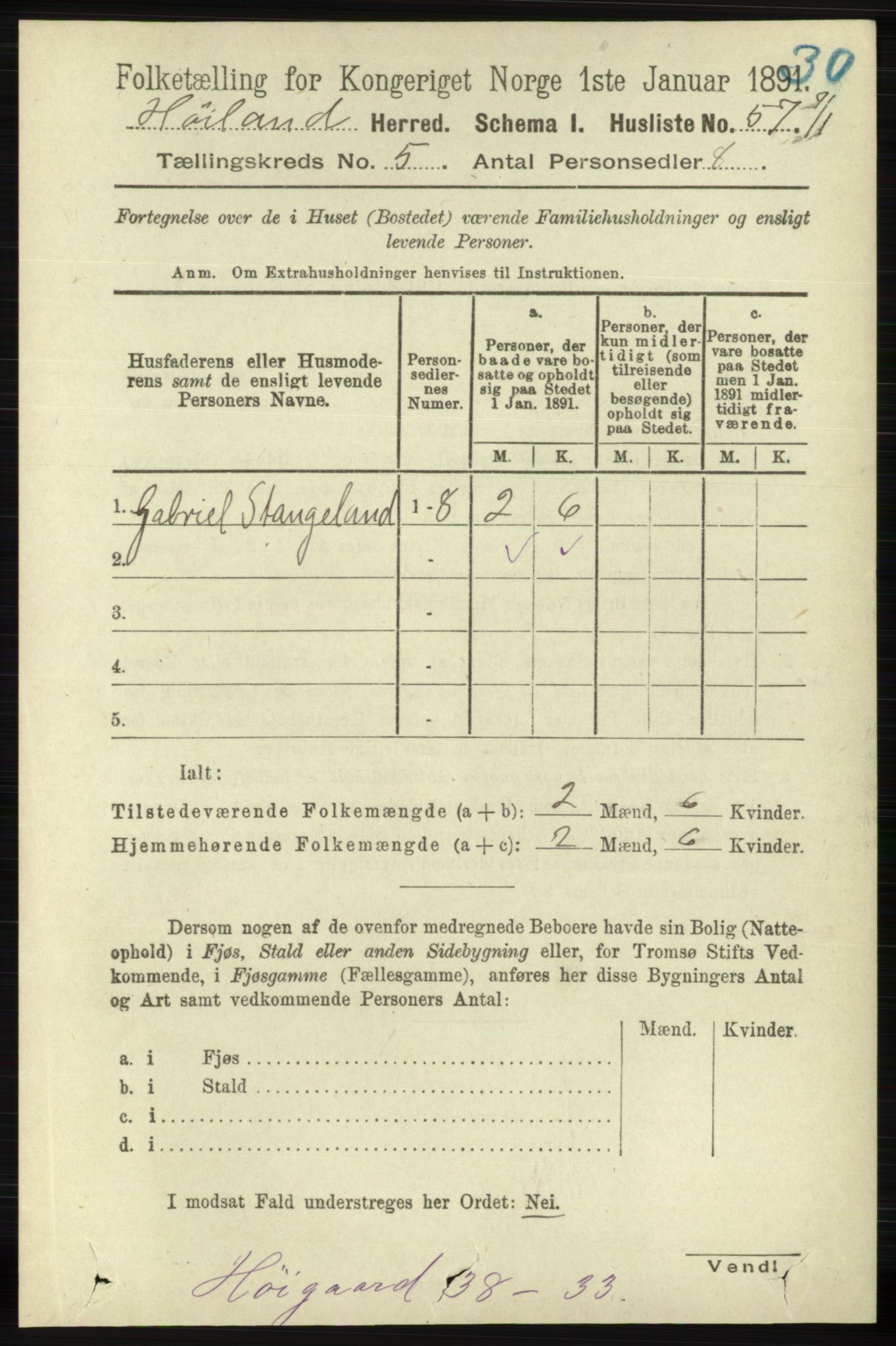 RA, Folketelling 1891 for 1123 Høyland herred, 1891, s. 1523