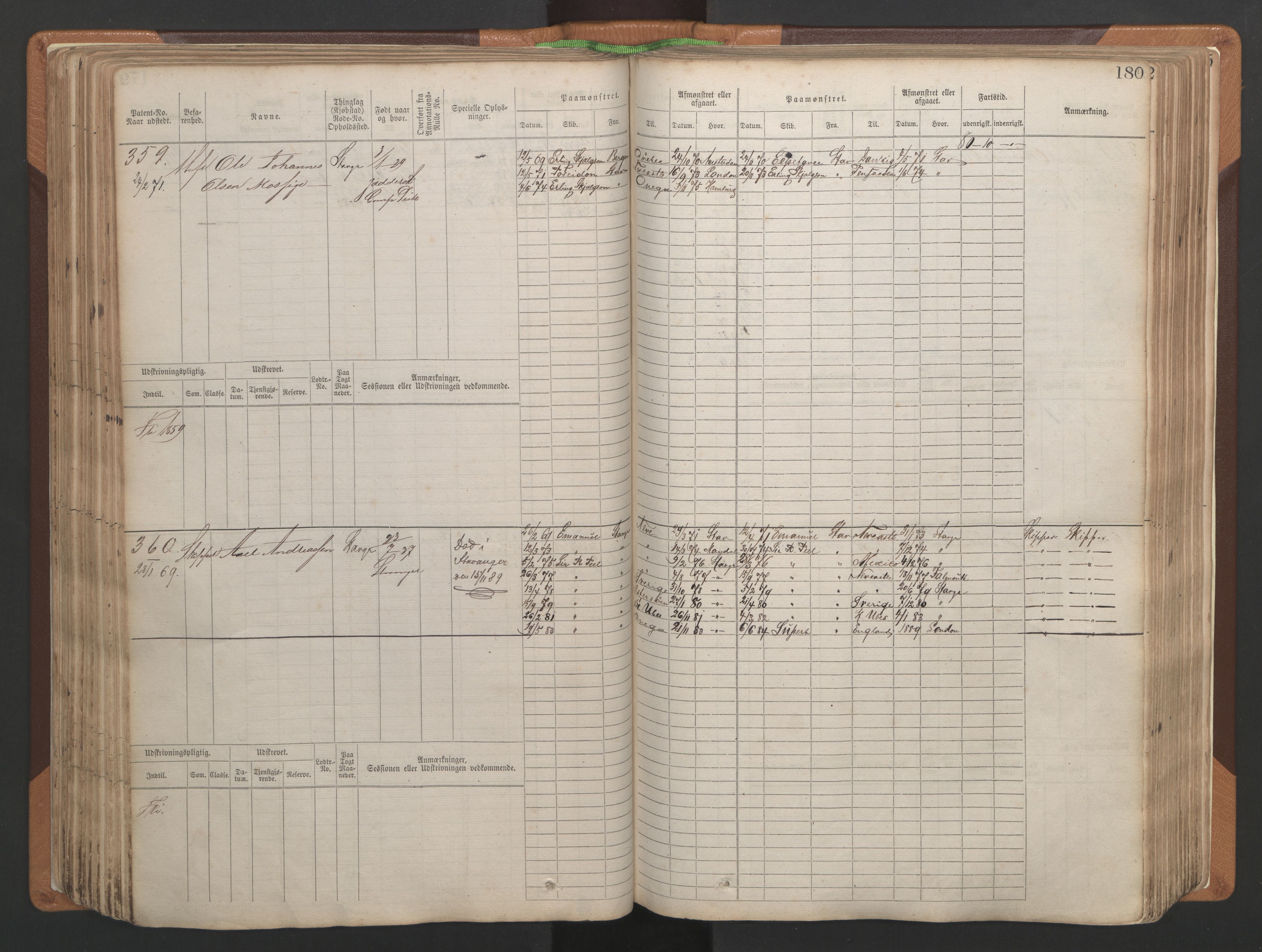 Stavanger sjømannskontor, AV/SAST-A-102006/F/Fb/Fbb/L0004: Sjøfartshovedrulle, patentnr. 1-792 (del 1), 1869-1880, s. 184