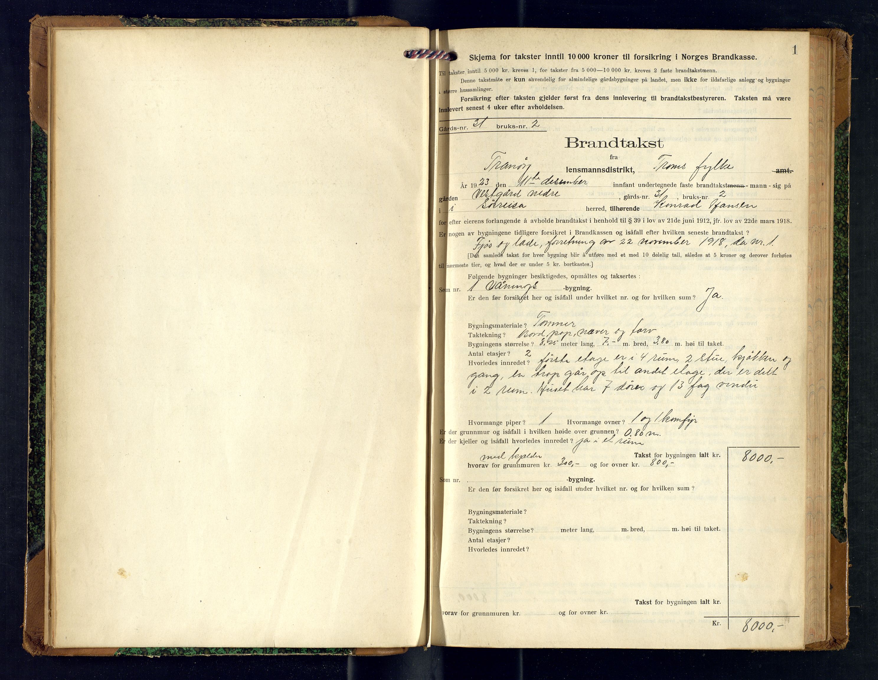 Tranøy lensmannskontor (Sørreisa lensmannskontor), AV/SATØ-SATØ-46/1/F/Fq/Fqc/L0263: Branntakstprotokoller, 1923-1926, s. 1