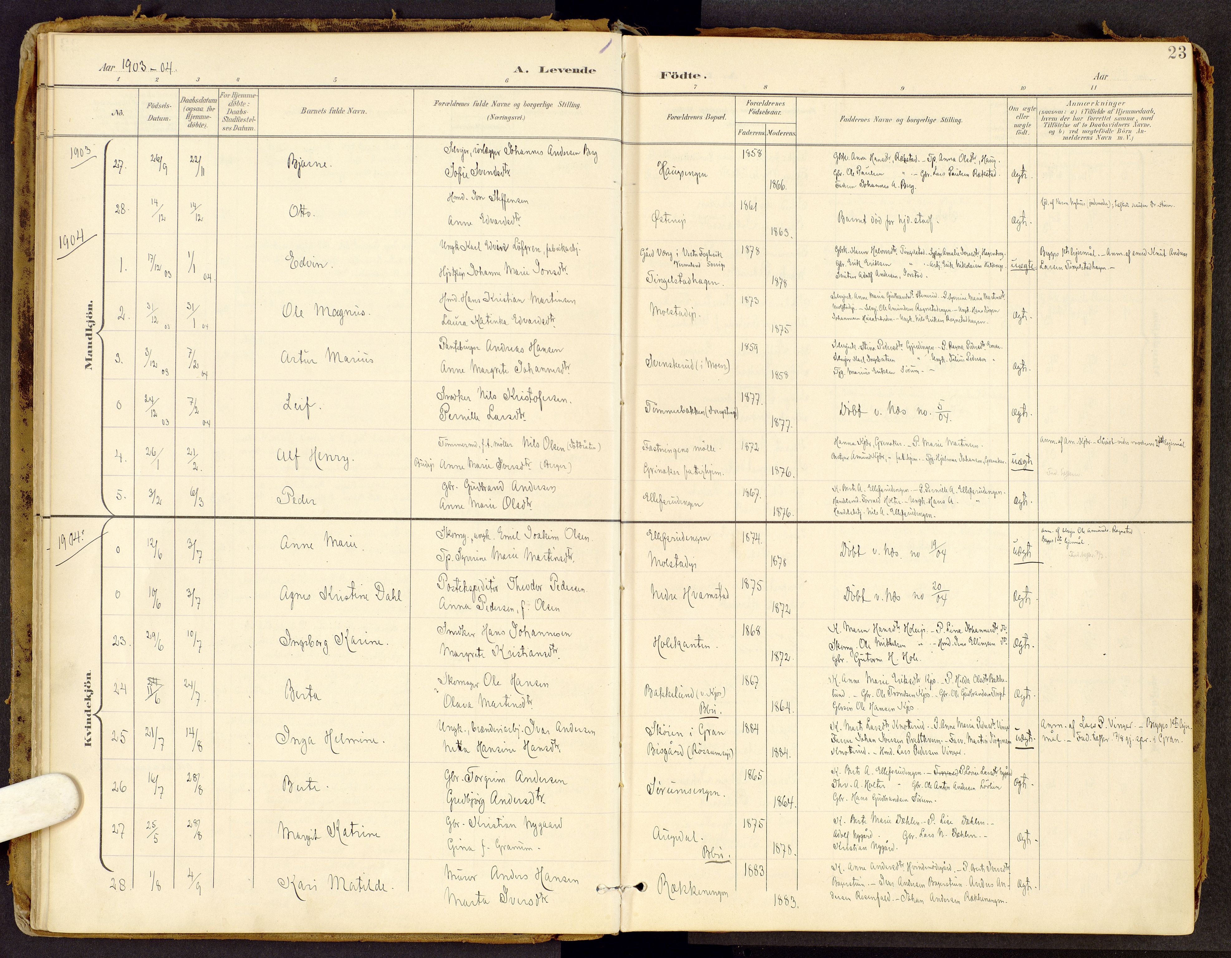 Brandbu prestekontor, SAH/PREST-114/H/Ha/Haa/L0002: Ministerialbok nr. 2, 1899-1914, s. 23