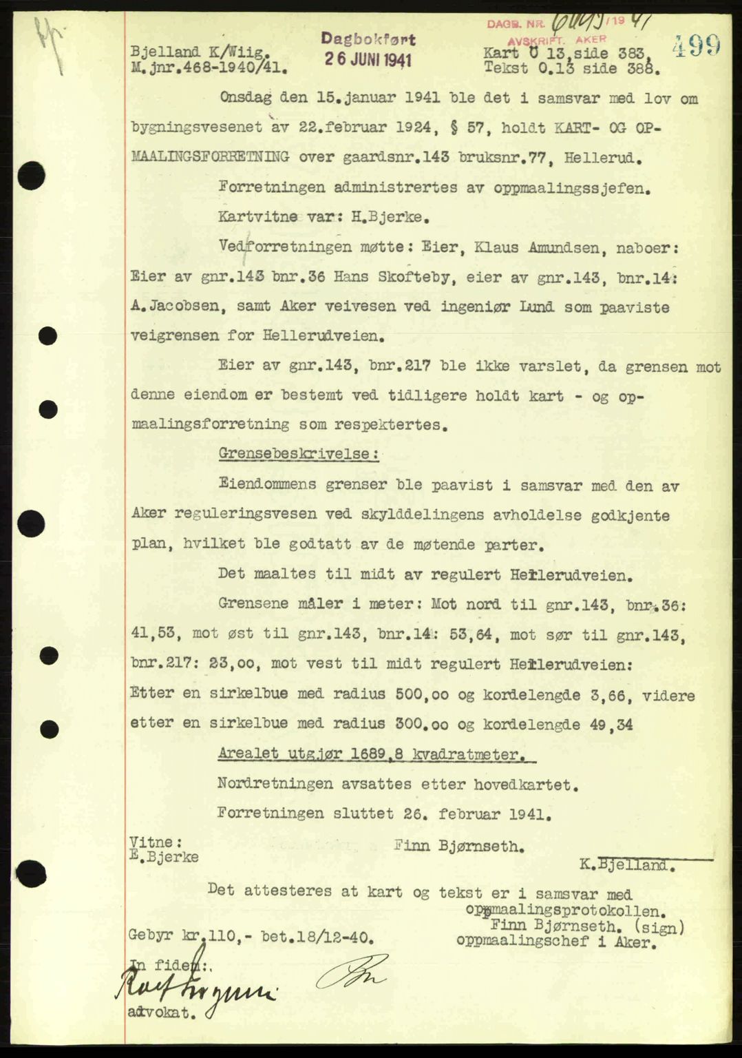 Aker herredsskriveri, SAO/A-10896/G/Gb/Gba/Gbab/L0048: Pantebok nr. A172-173, 1941-1941, Dagboknr: 6693/1941