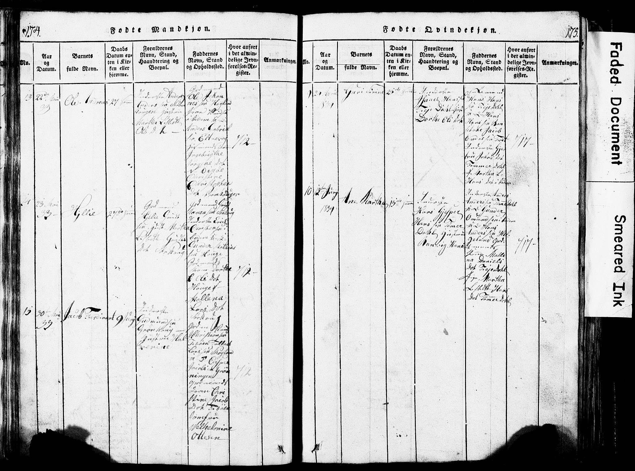 Torvastad sokneprestkontor, AV/SAST-A -101857/H/Ha/Hab/L0002: Klokkerbok nr. B 2, 1817-1834, s. 174-175