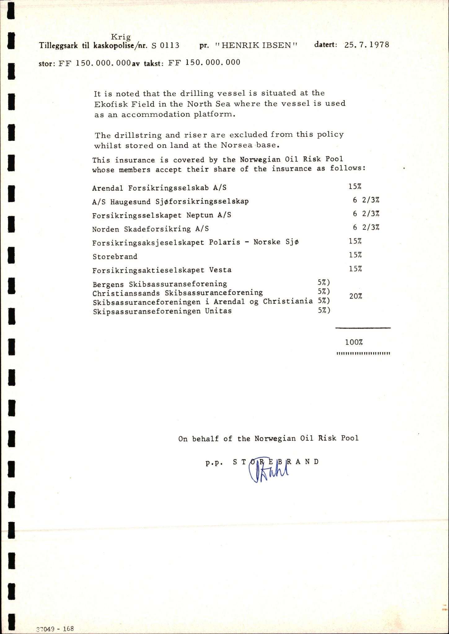 Pa 1503 - Stavanger Drilling AS, AV/SAST-A-101906/2/E/Ec/Eca/L0009: Forsikring, 1975-1980