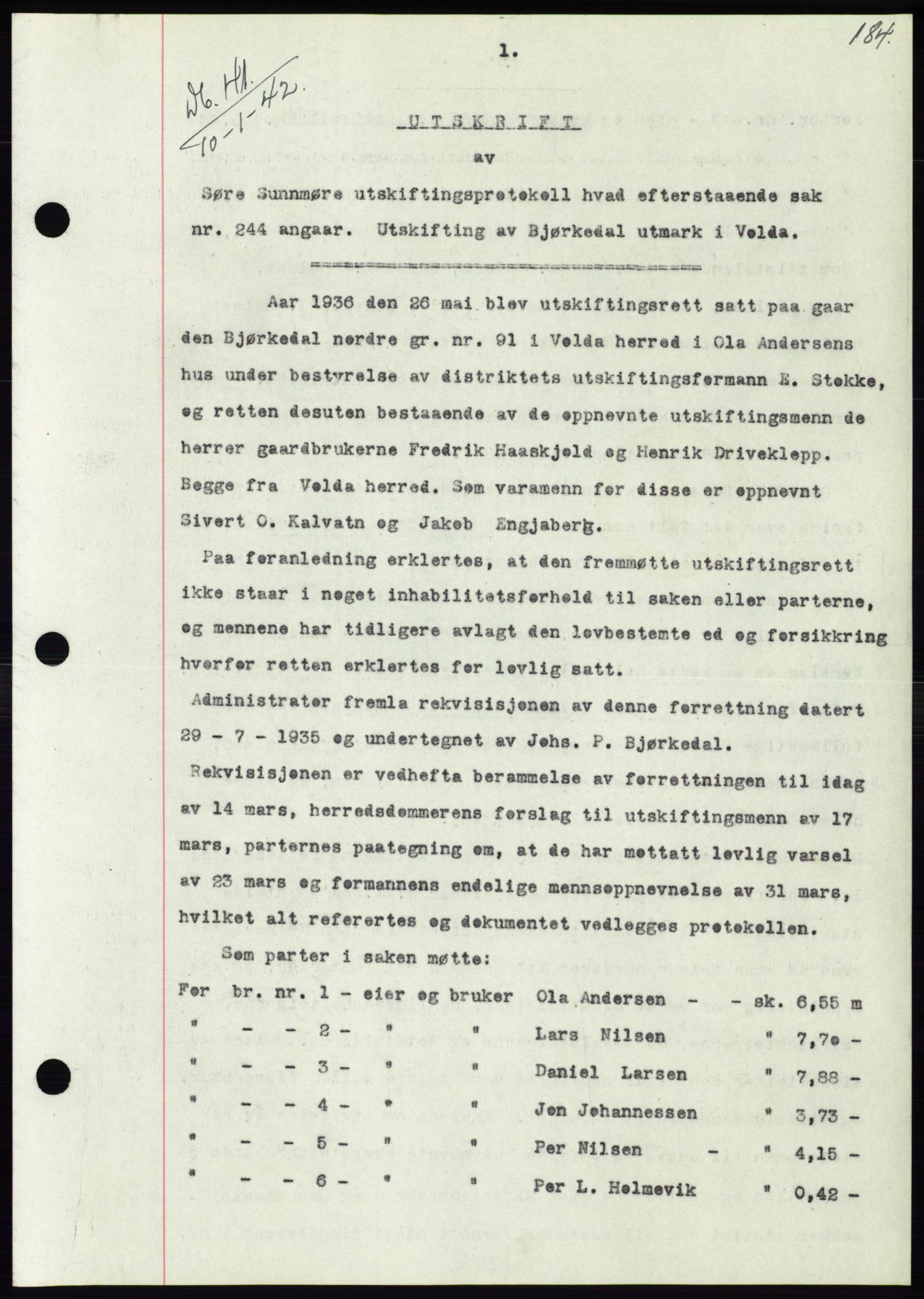 Søre Sunnmøre sorenskriveri, SAT/A-4122/1/2/2C/L0073: Pantebok nr. 67, 1941-1942, Dagboknr: 41/1942