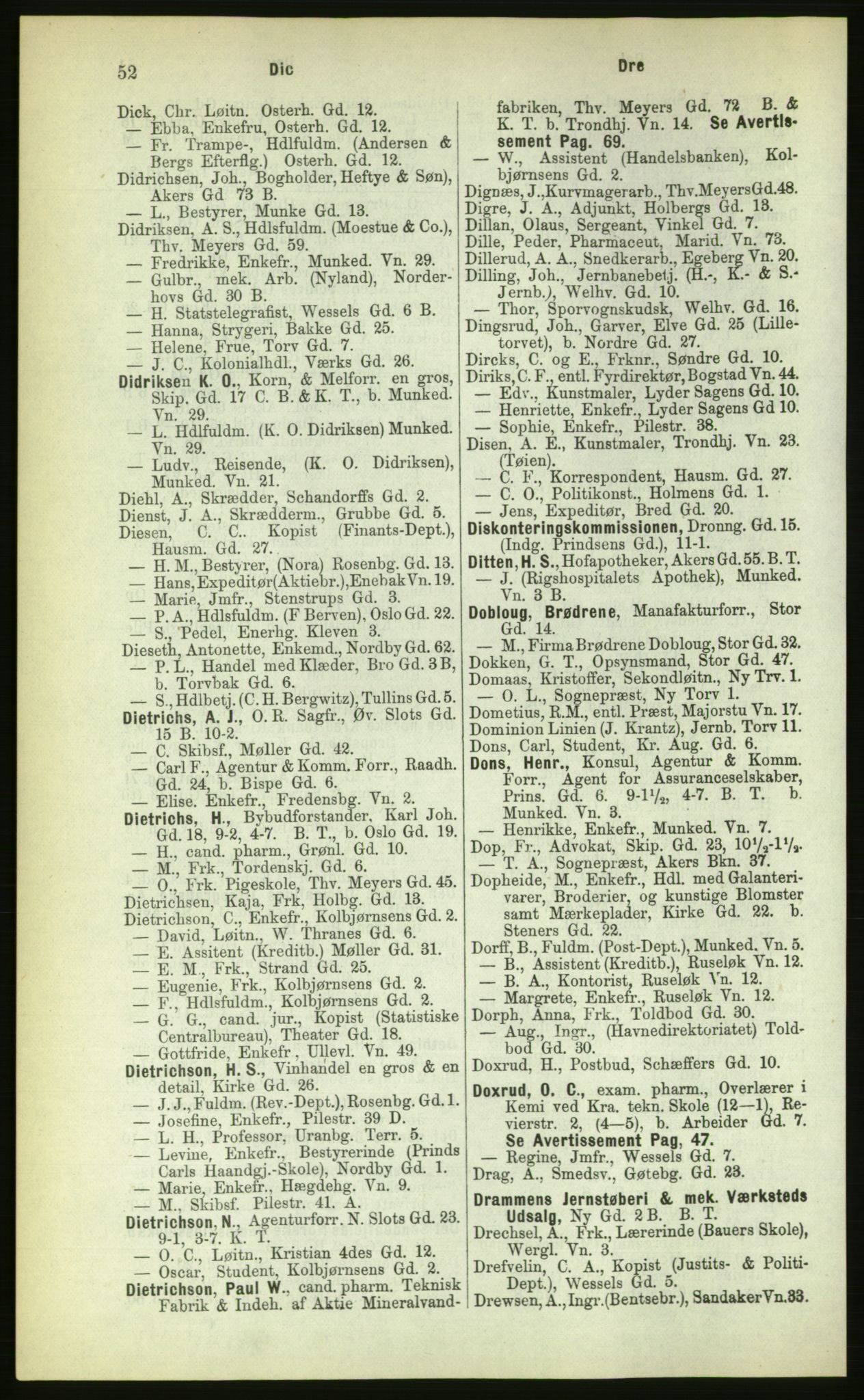 Kristiania/Oslo adressebok, PUBL/-, 1883, s. 52