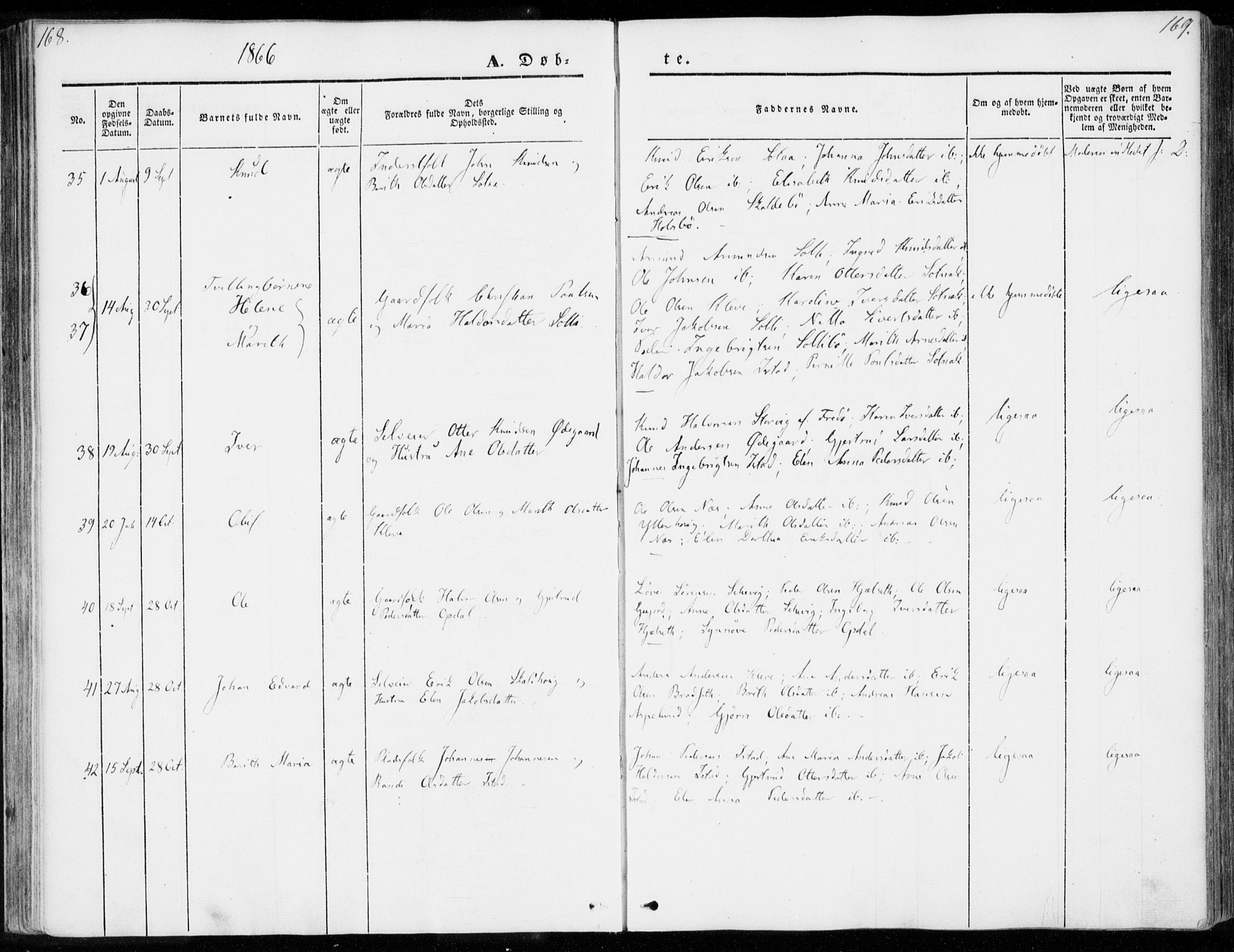 Ministerialprotokoller, klokkerbøker og fødselsregistre - Møre og Romsdal, AV/SAT-A-1454/557/L0680: Ministerialbok nr. 557A02, 1843-1869, s. 168-169