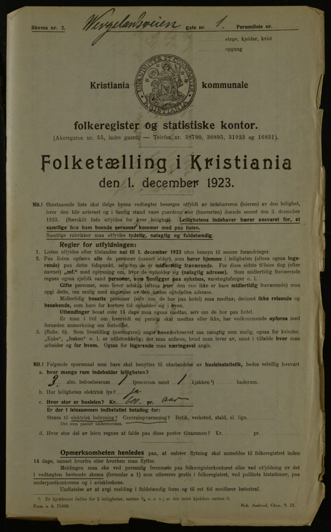 OBA, Kommunal folketelling 1.12.1923 for Kristiania, 1923, s. 140999