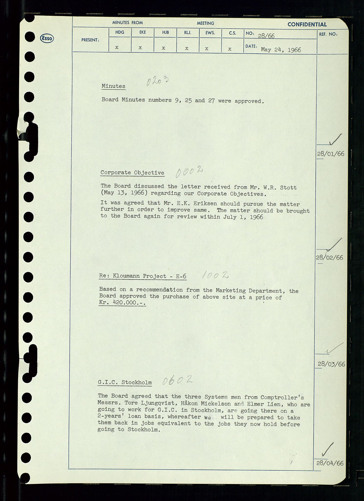 Pa 0982 - Esso Norge A/S, AV/SAST-A-100448/A/Aa/L0002/0002: Den administrerende direksjon Board minutes (styrereferater) / Den administrerende direksjon Board minutes (styrereferater), 1966, s. 63