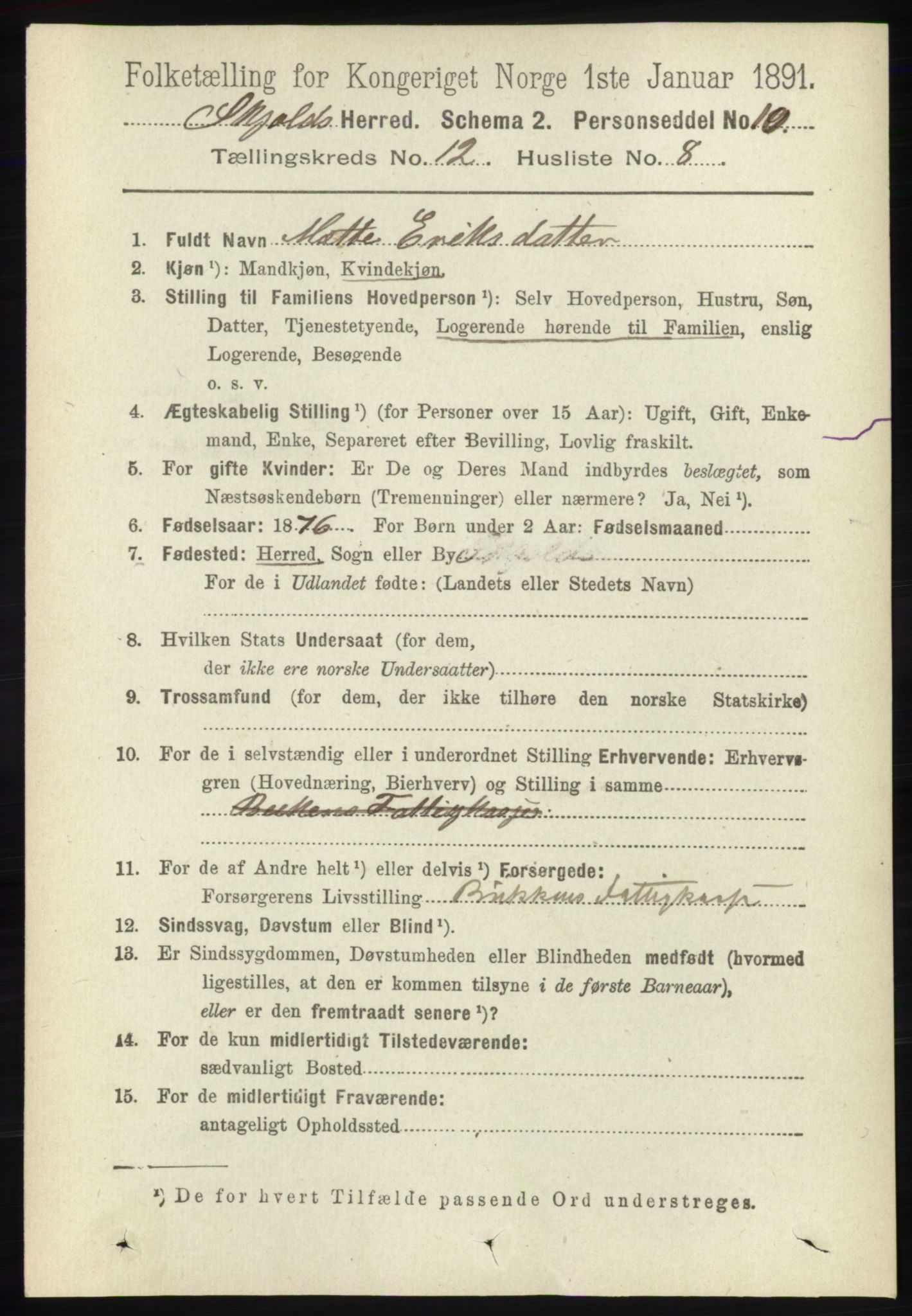 RA, Folketelling 1891 for 1154 Skjold herred, 1891, s. 2287