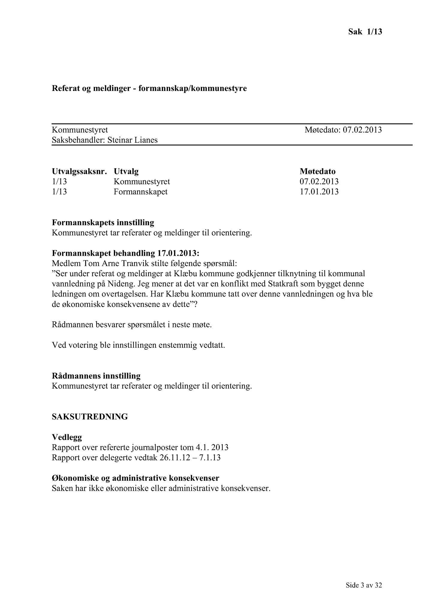 Klæbu Kommune, TRKO/KK/01-KS/L006: Kommunestyret - Møtedokumenter, 2013, s. 3