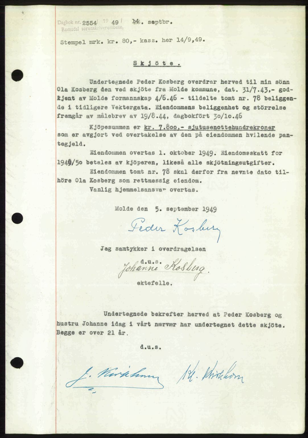 Romsdal sorenskriveri, SAT/A-4149/1/2/2C: Pantebok nr. A30, 1949-1949, Dagboknr: 2554/1949