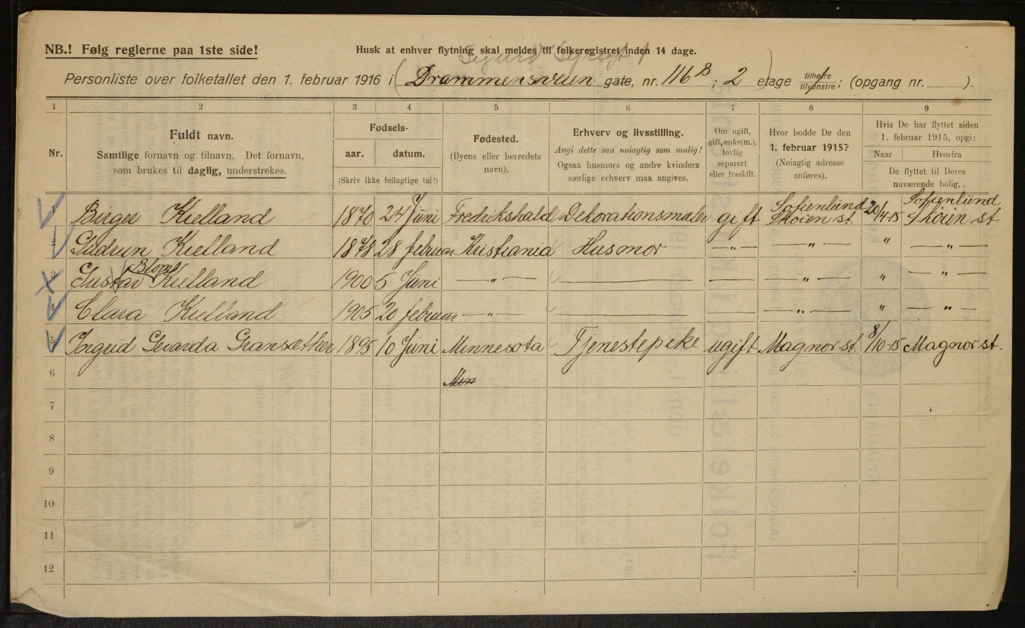 OBA, Kommunal folketelling 1.2.1916 for Kristiania, 1916, s. 97527