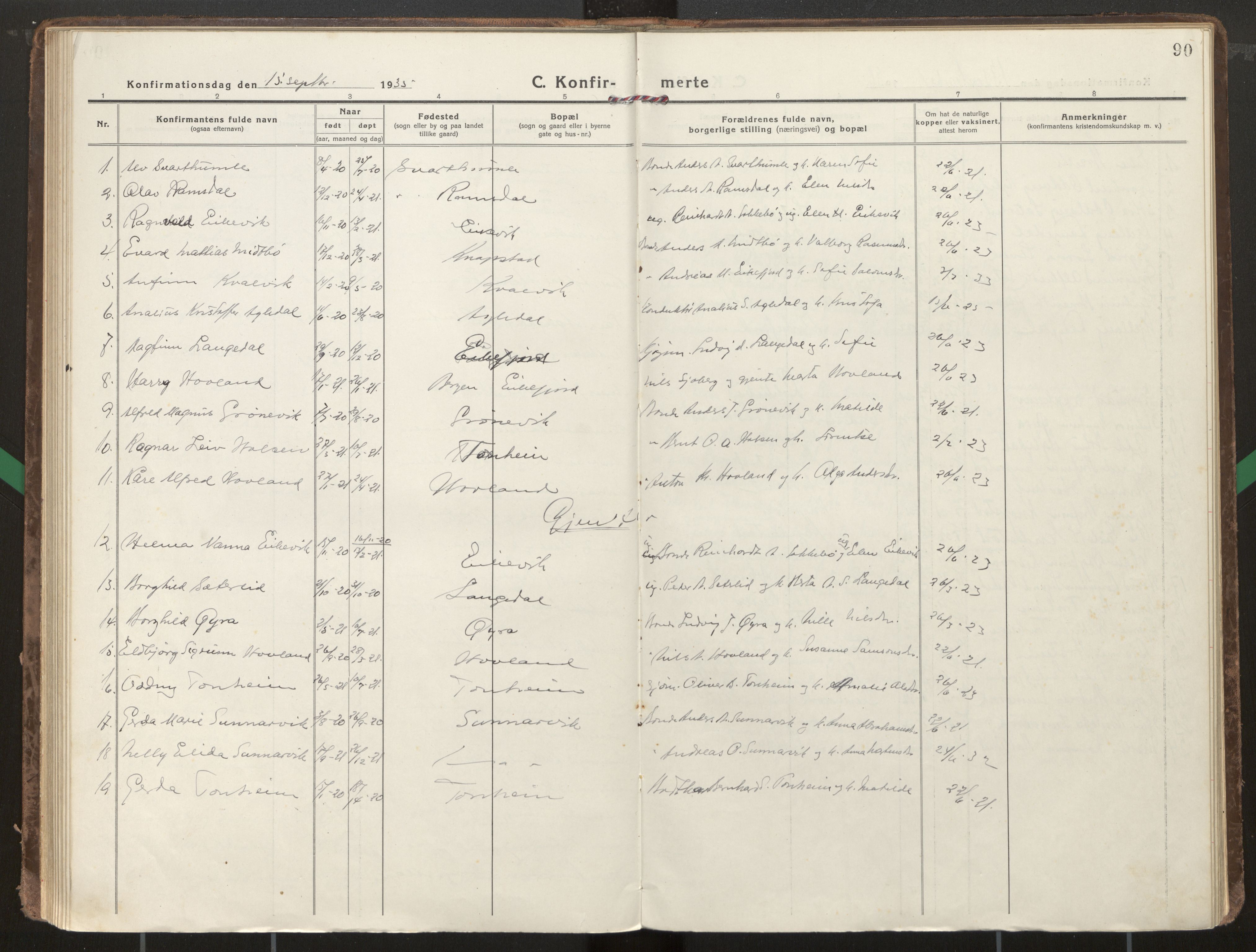 Kinn sokneprestembete, AV/SAB-A-80801/H/Haa/Haae/L0002: Ministerialbok nr. E 2, 1917-1937, s. 90