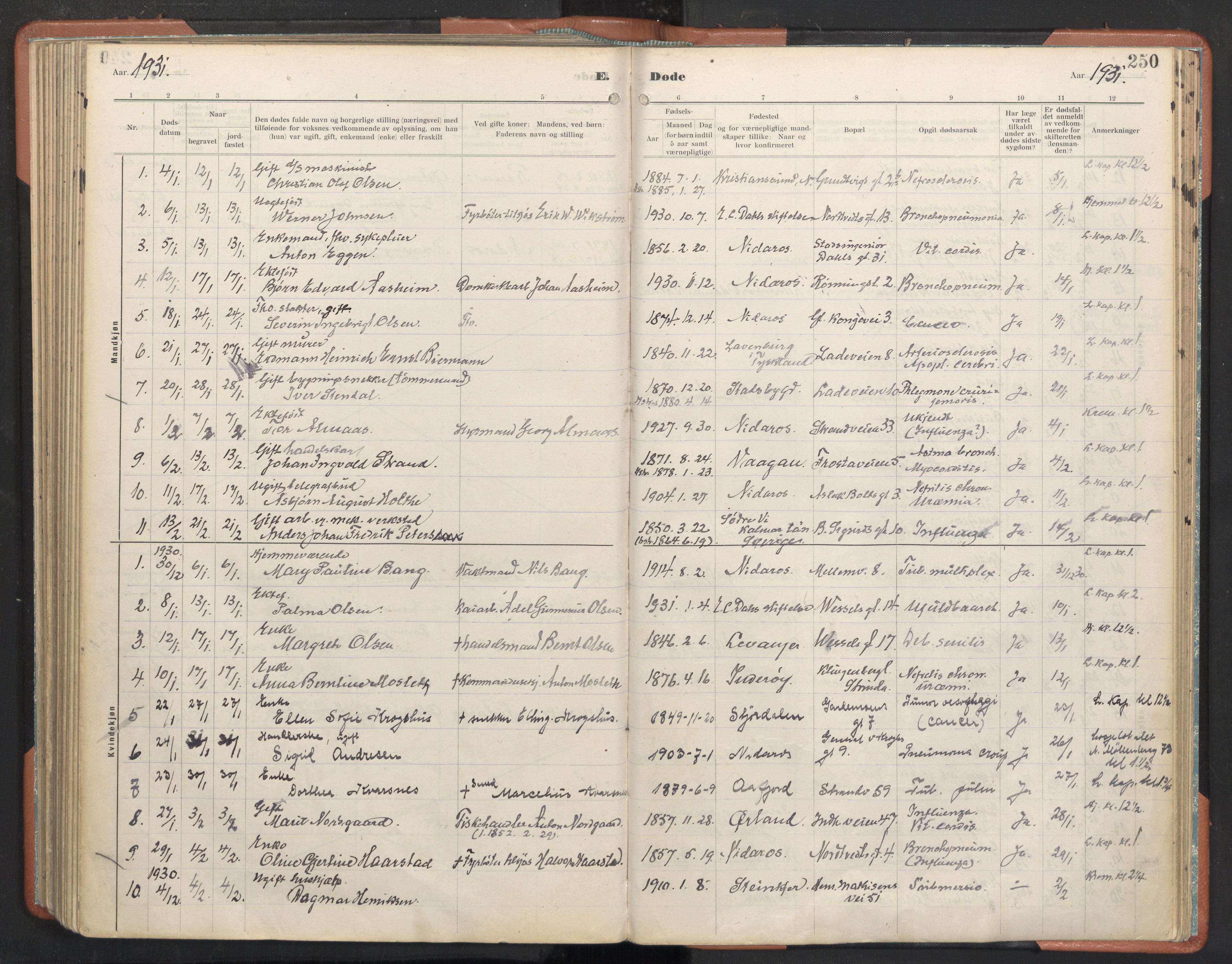 Ministerialprotokoller, klokkerbøker og fødselsregistre - Sør-Trøndelag, AV/SAT-A-1456/605/L0245: Ministerialbok nr. 605A07, 1916-1938, s. 250