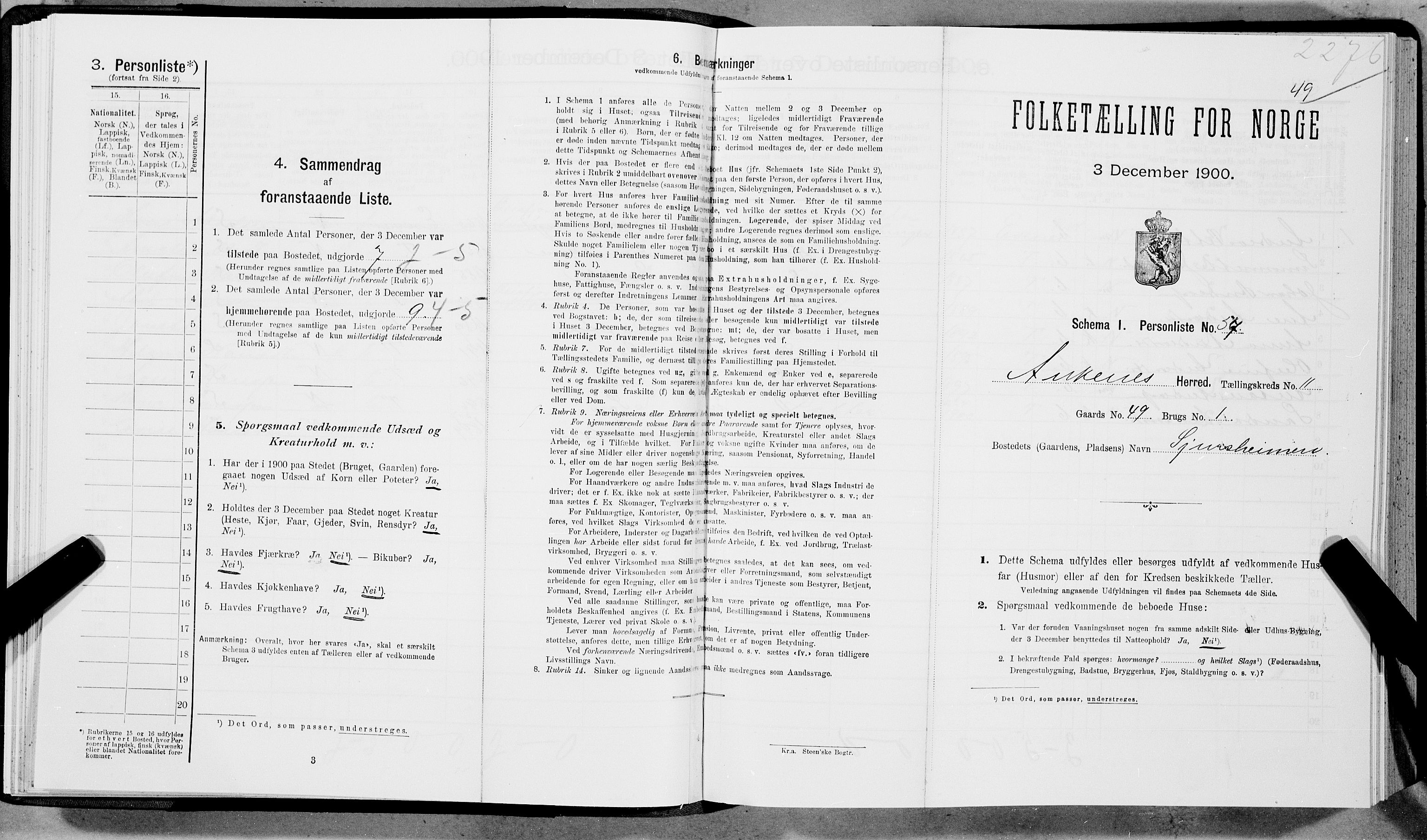 SAT, Folketelling 1900 for 1855 Ankenes herred, 1900, s. 1218