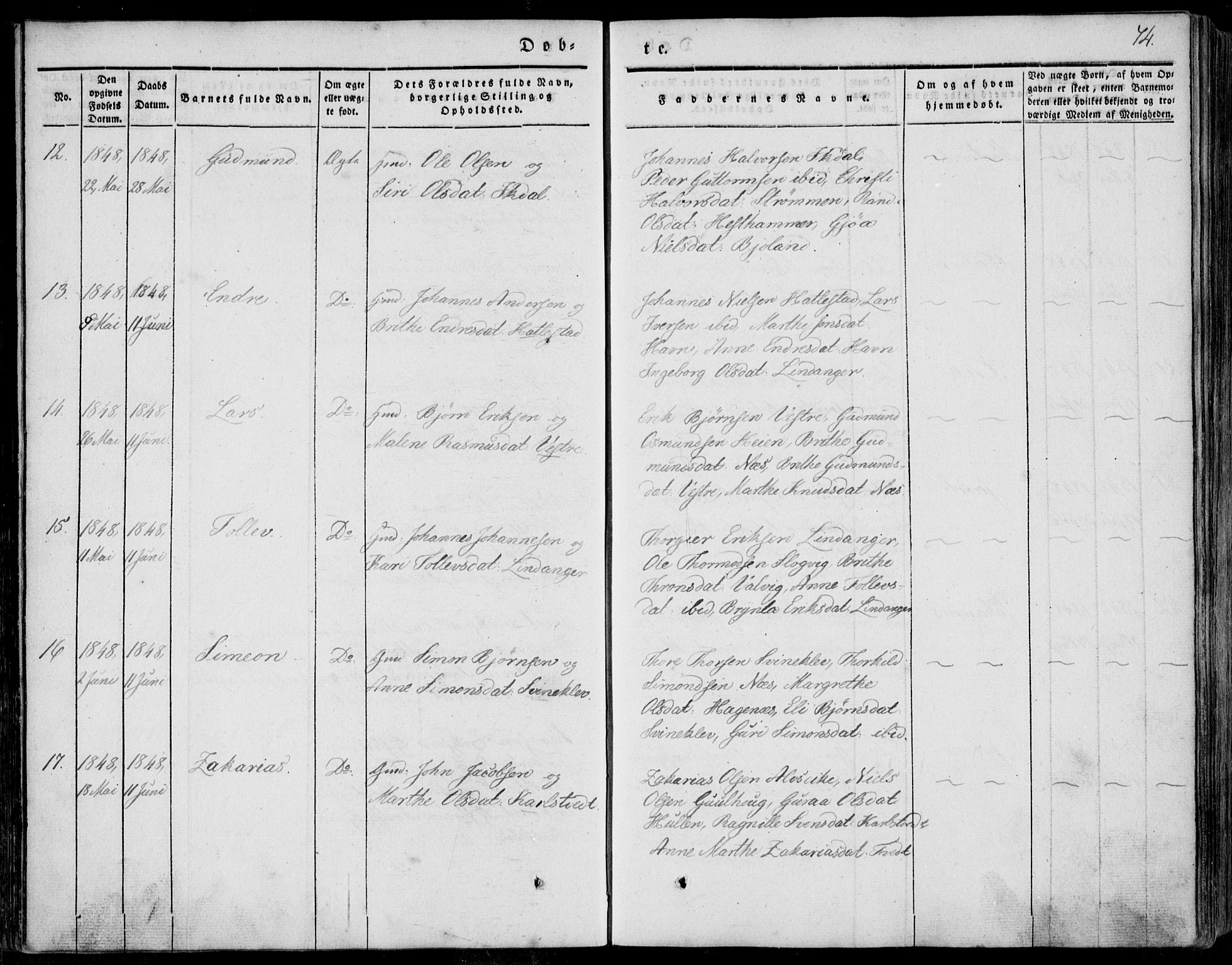 Skjold sokneprestkontor, AV/SAST-A-101847/H/Ha/Haa/L0006: Ministerialbok nr. A 6.1, 1835-1858, s. 74