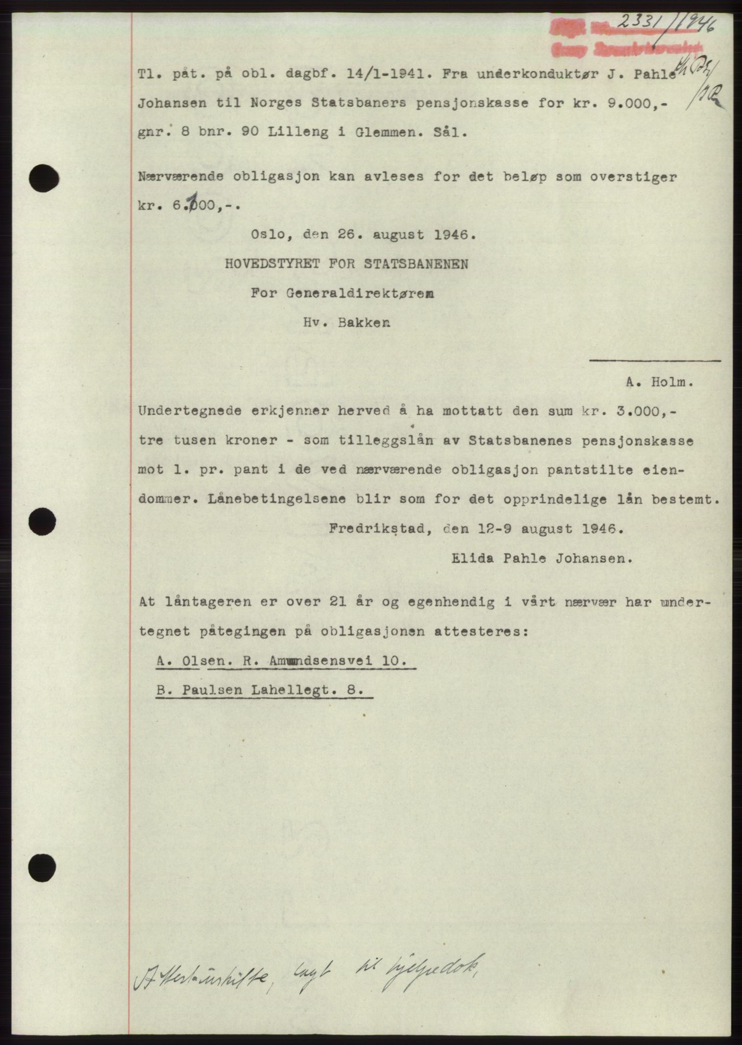Onsøy sorenskriveri, SAO/A-10474/G/Ga/Gac/L0005: Pantebok nr. B 9-5, 1946-1947, Dagboknr: 2331/1946