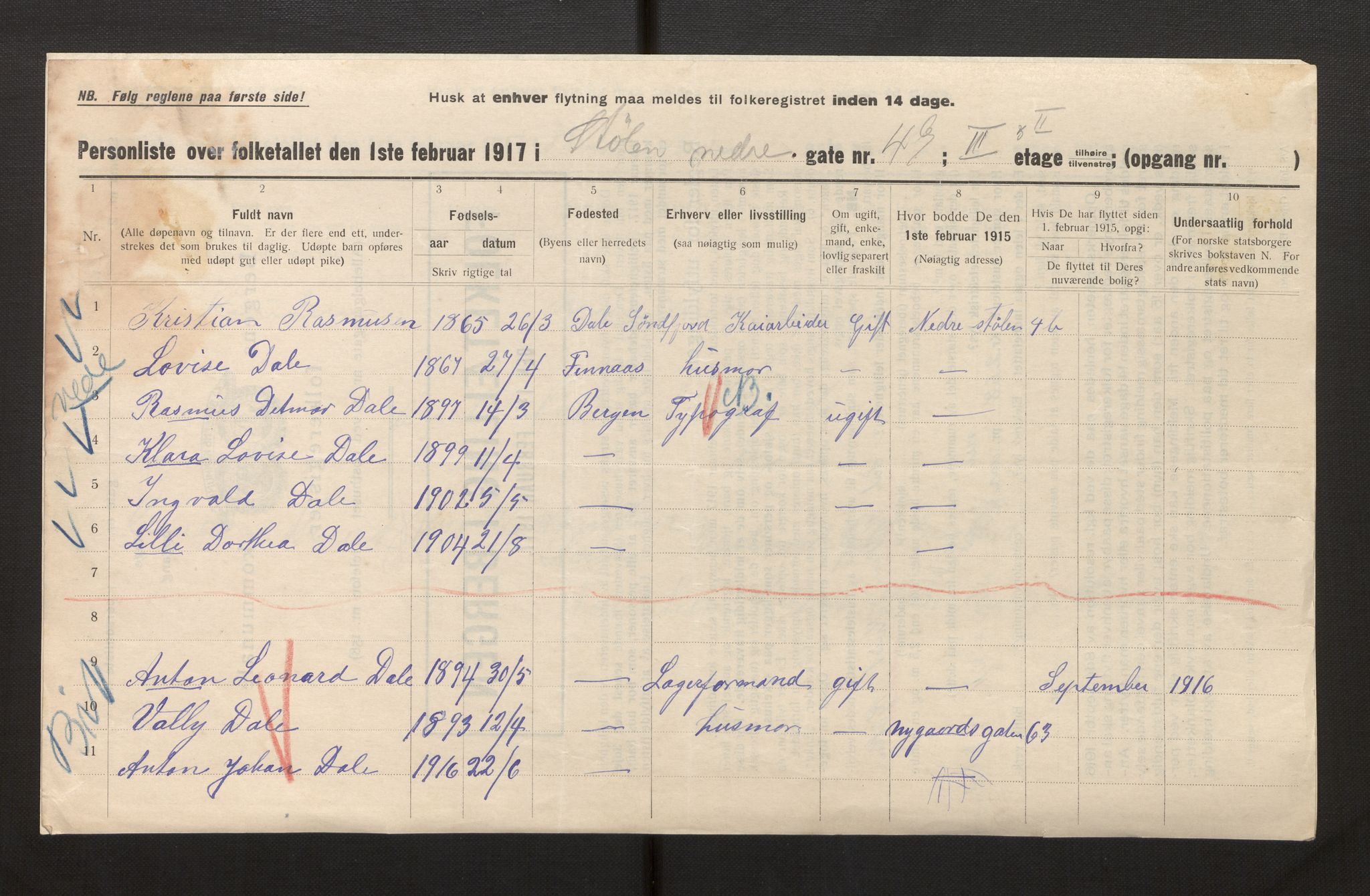 SAB, Kommunal folketelling 1917 for Bergen kjøpstad, 1917, s. 39305