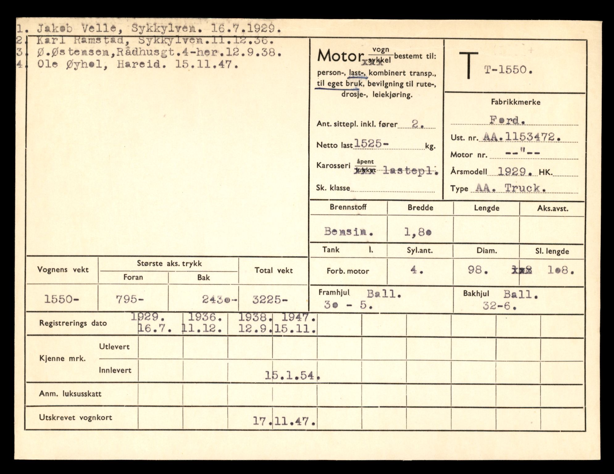 Møre og Romsdal vegkontor - Ålesund trafikkstasjon, AV/SAT-A-4099/F/Fe/L0013: Registreringskort for kjøretøy T 1451 - T 1564, 1927-1998, s. 2425