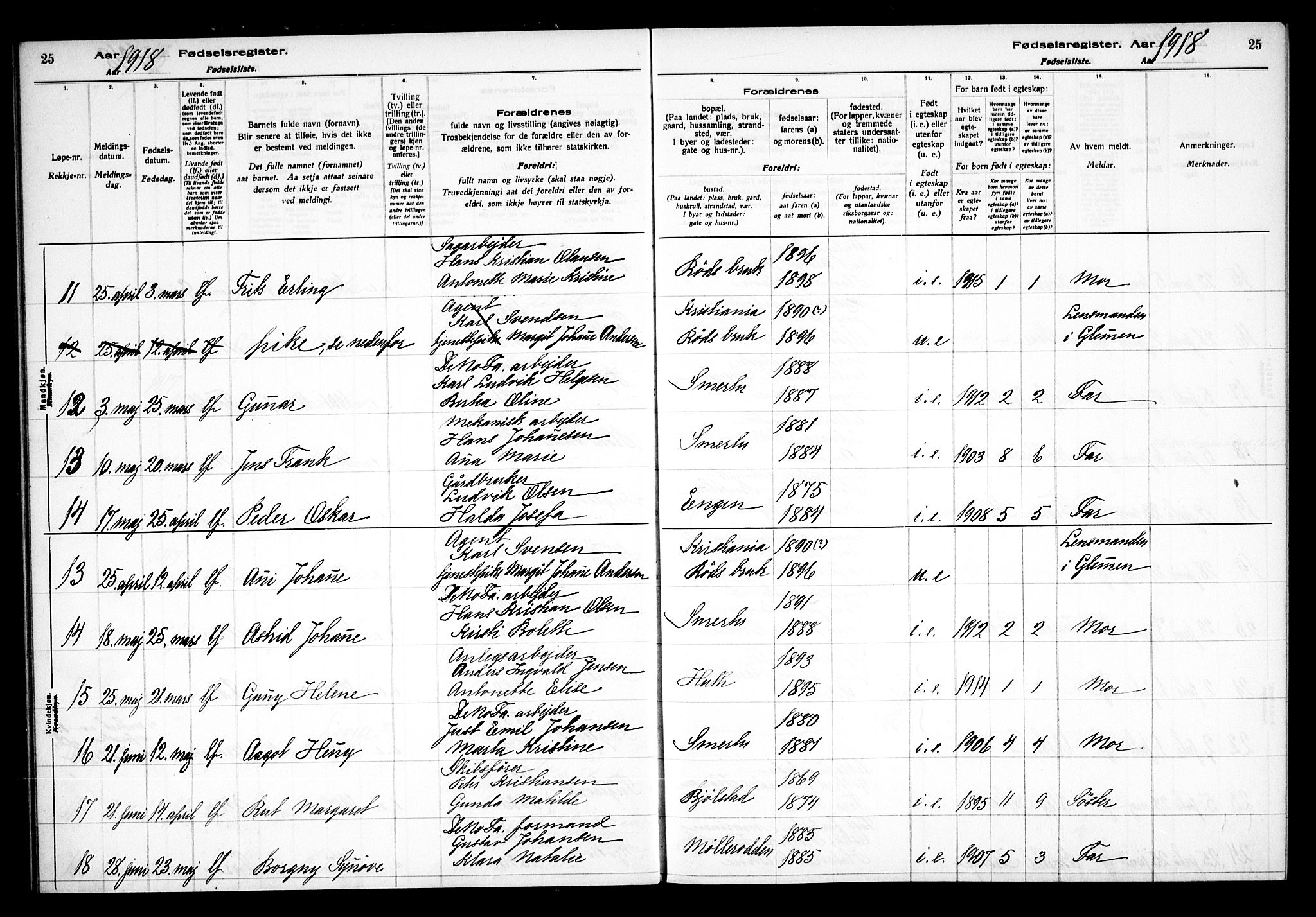 Kråkerøy prestekontor Kirkebøker, AV/SAO-A-10912/J/Ja/L0001: Fødselsregister nr. 1, 1916-1938, s. 25