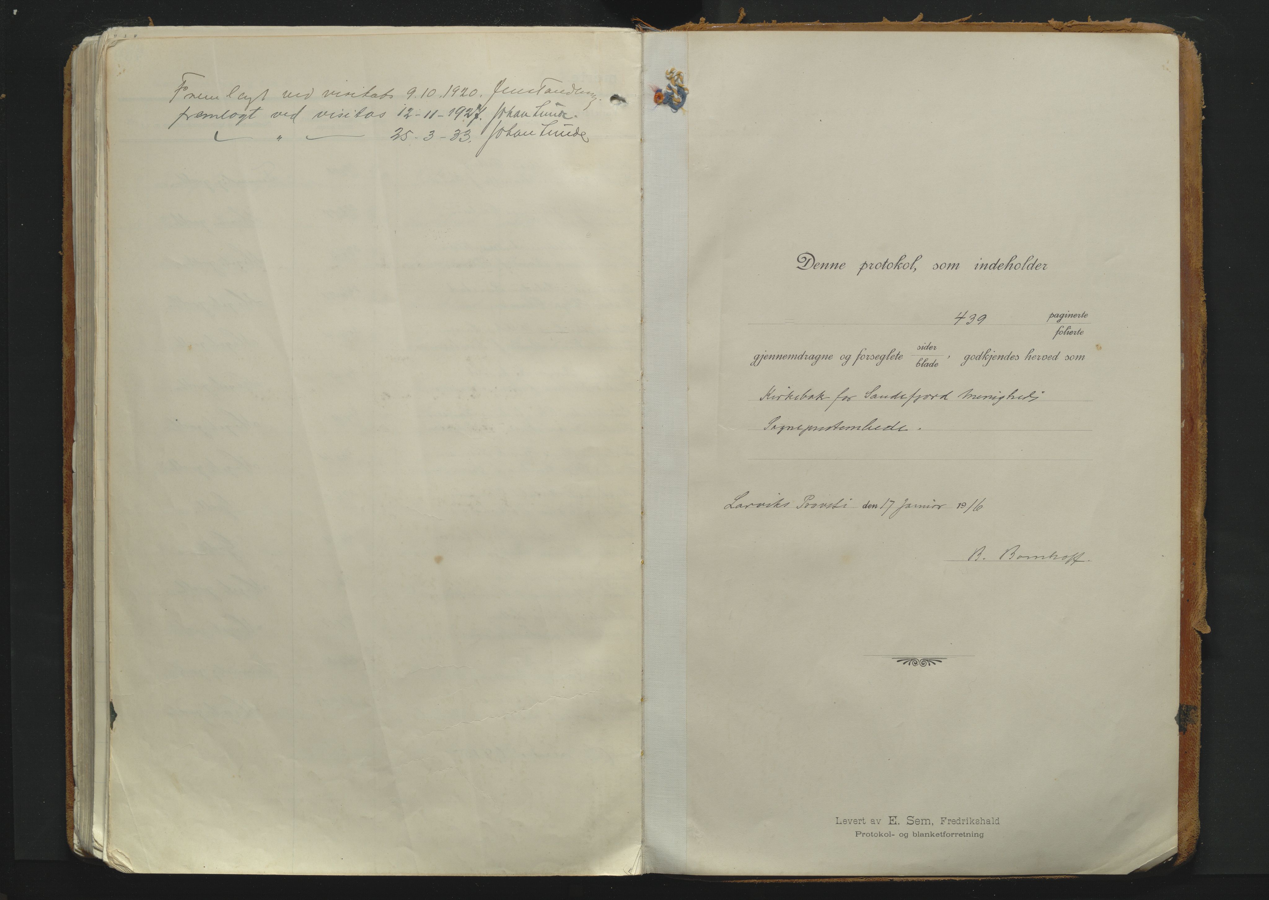 Sandefjord kirkebøker, AV/SAKO-A-315/F/Fa/L0007: Ministerialbok nr. 7, 1916-1930