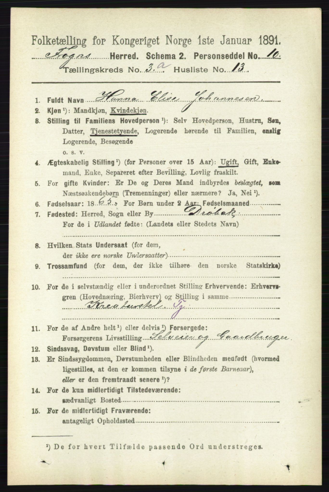 RA, Folketelling 1891 for 0215 Frogn herred, 1891, s. 1985