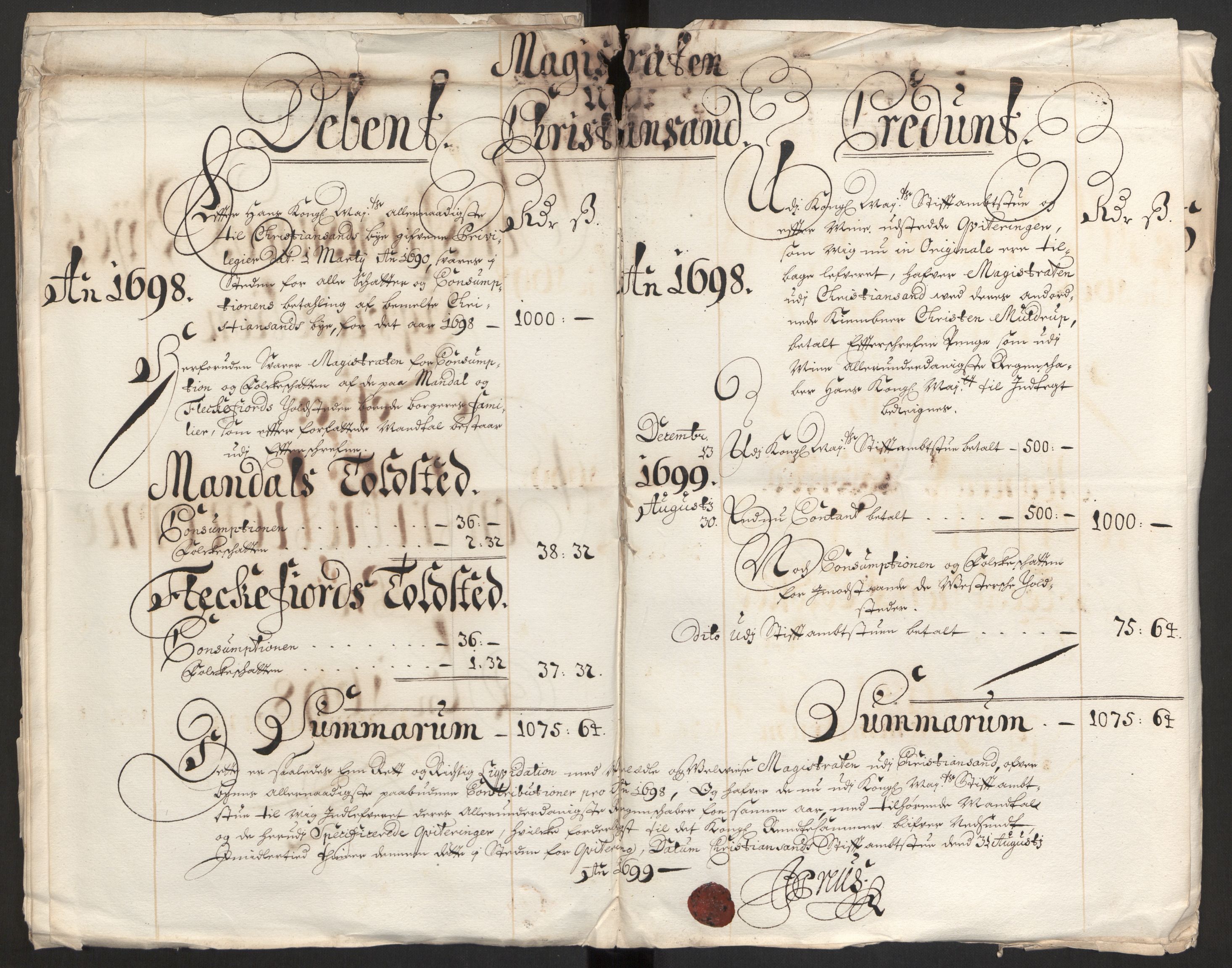 Rentekammeret inntil 1814, Reviderte regnskaper, Byregnskaper, RA/EA-4066/R/Rm/L0258: [M1] Kontribusjonsregnskap, 1664-1700, s. 79
