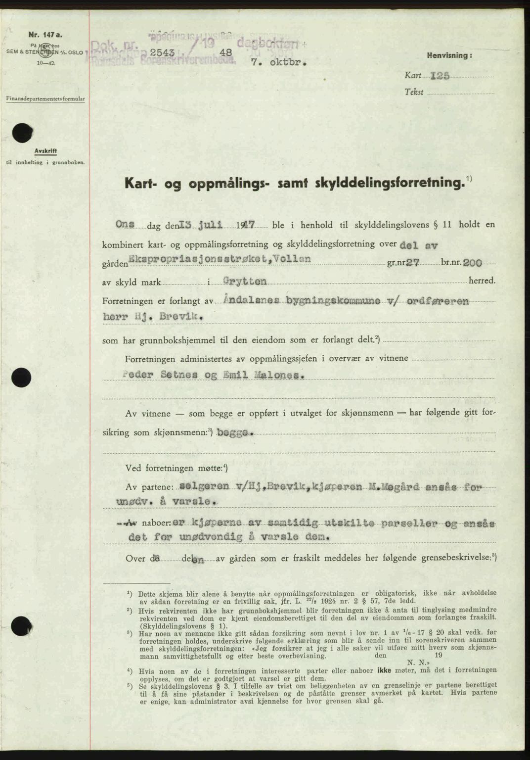 Romsdal sorenskriveri, SAT/A-4149/1/2/2C: Pantebok nr. A27, 1948-1948, Dagboknr: 2543/1948